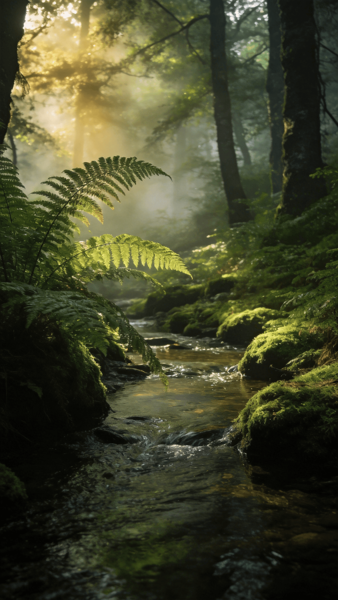 Soft Moss and Ferns in Morning Light