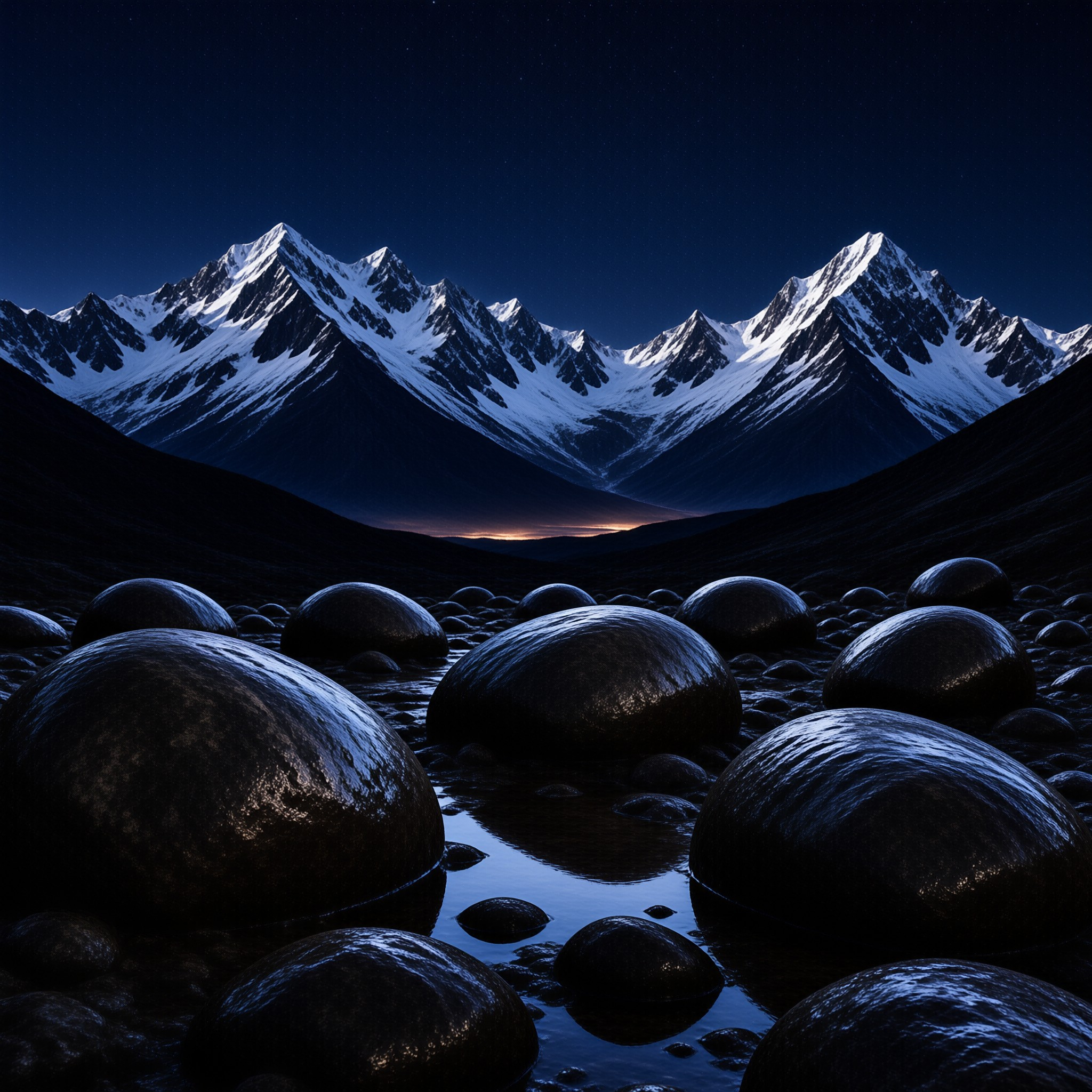 Moonlit Snowy Mountain Peaks
