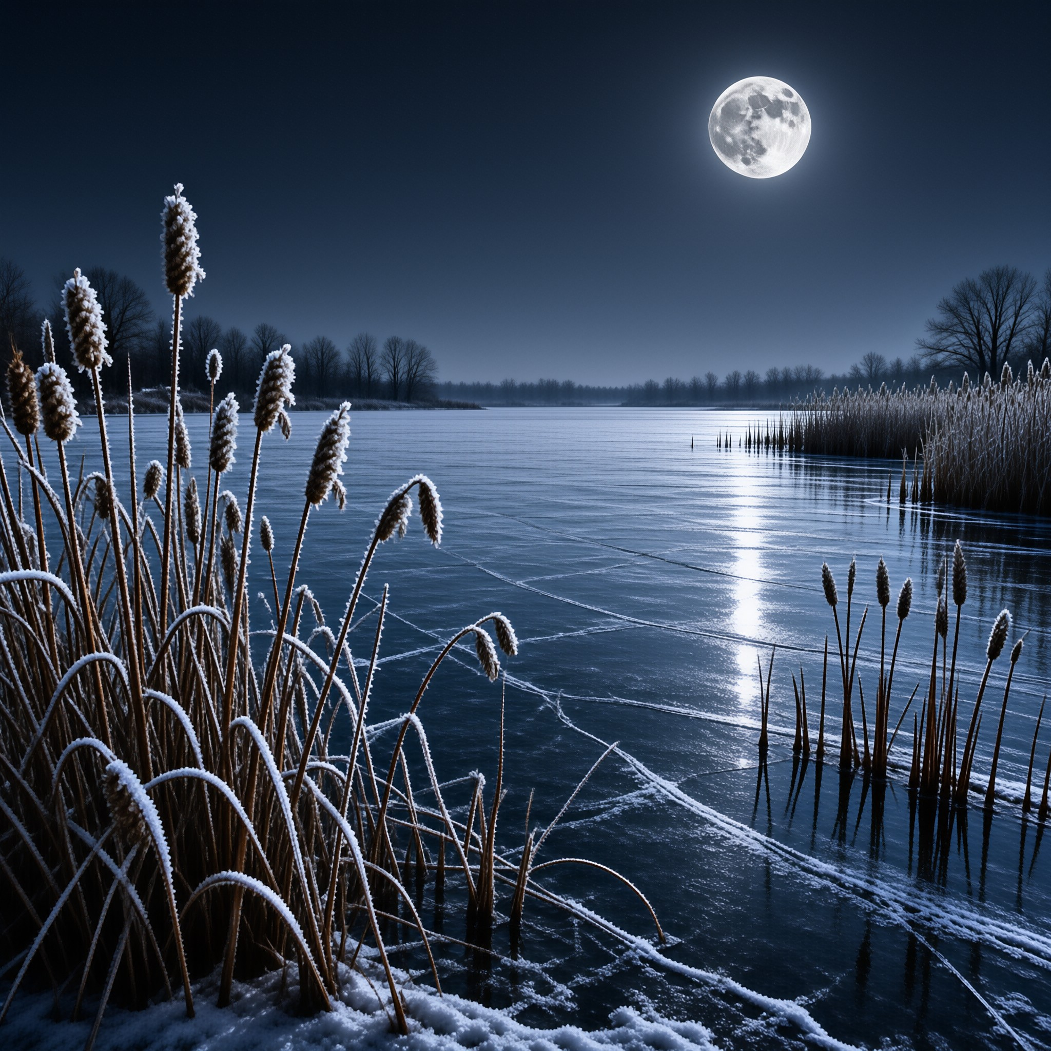 Frozen Lake Under Moonlight