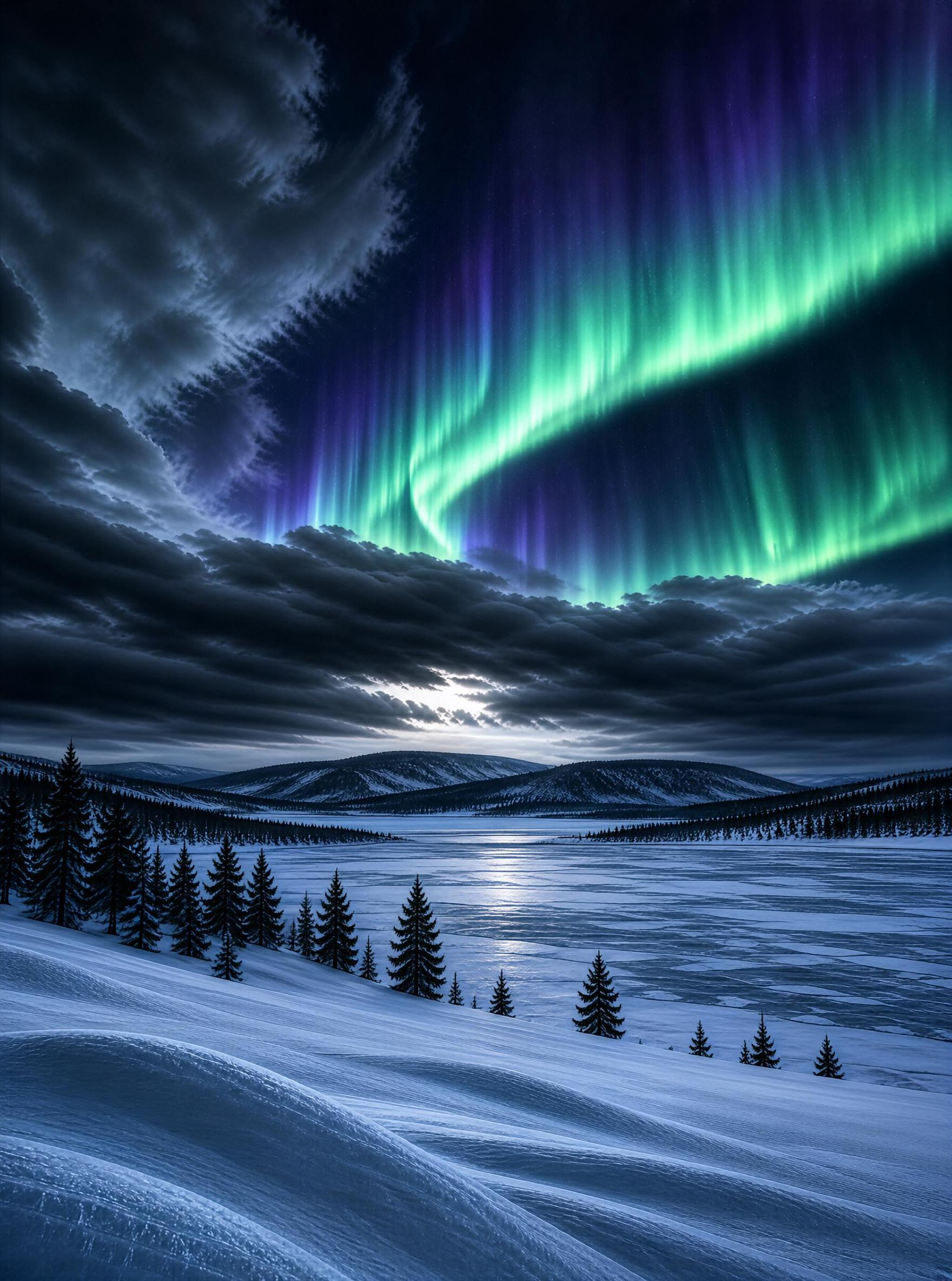 Aurora Over Frozen Lake