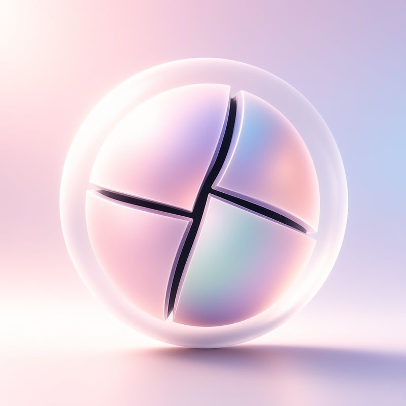 A translucent white orb divided into four cross aligned segments rests against a soft gradient of pale pink and lavender hues.