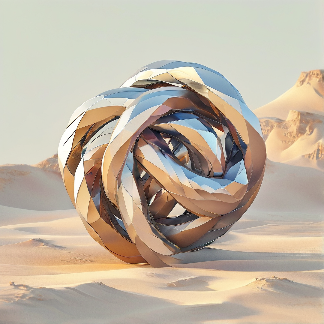 Metallic Sculpture in Desert