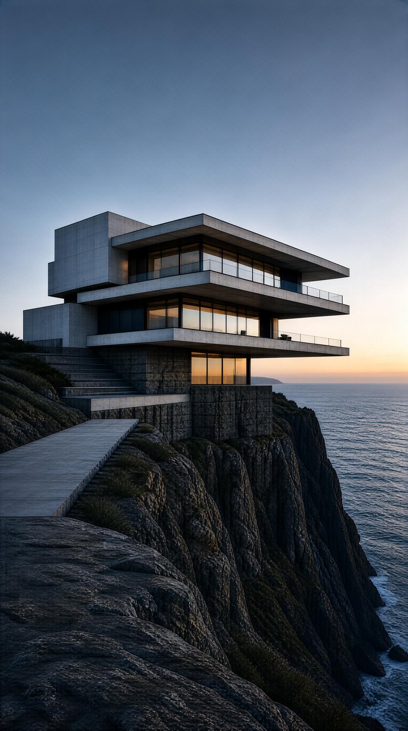 Modern Cliffside House at Sunset