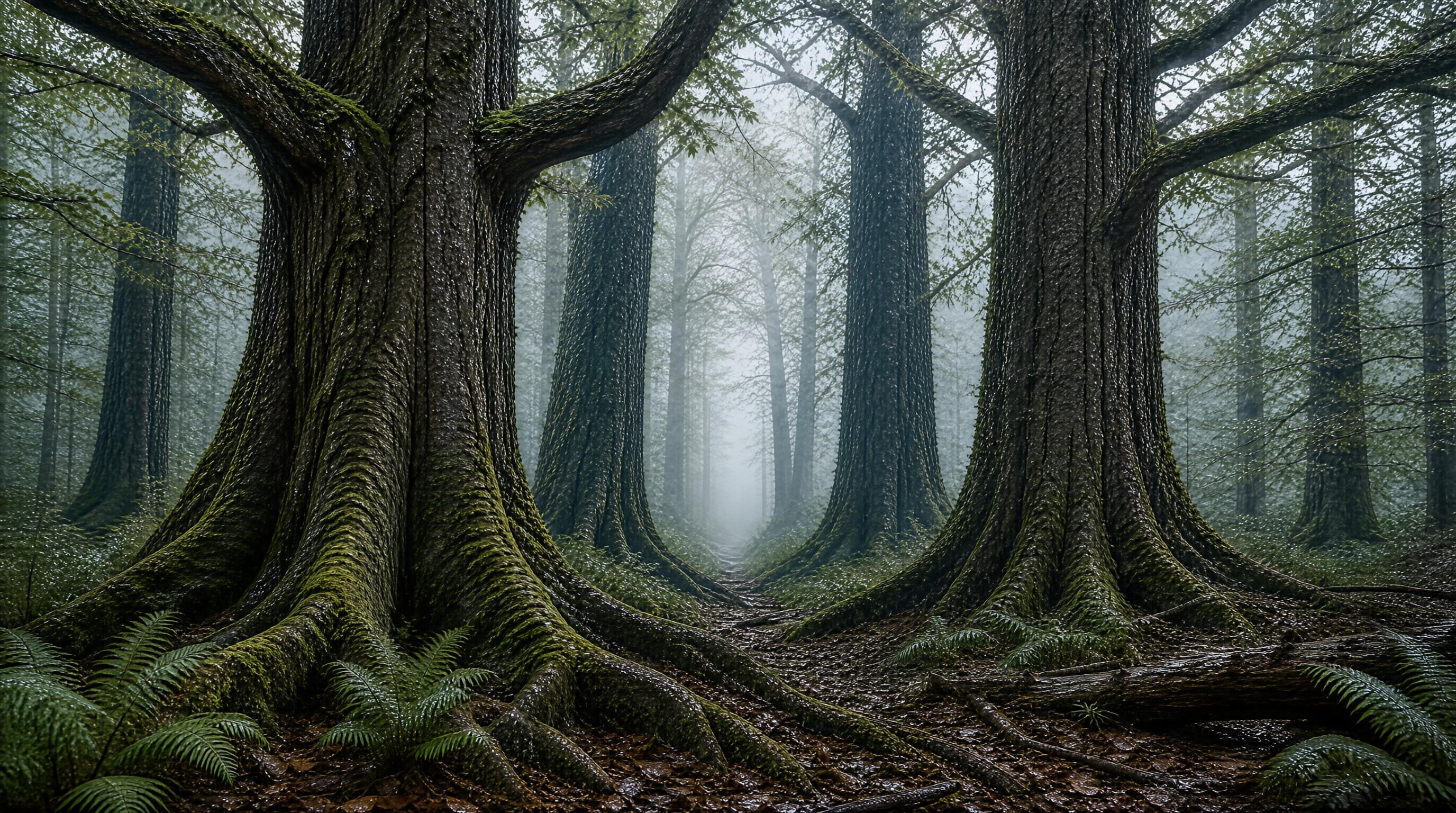 Misty Ancient Forest Path