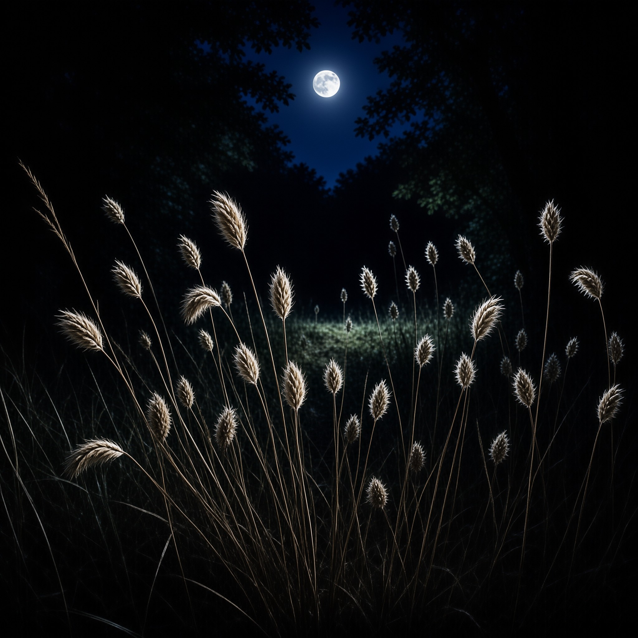 Moonlit Grass at Night