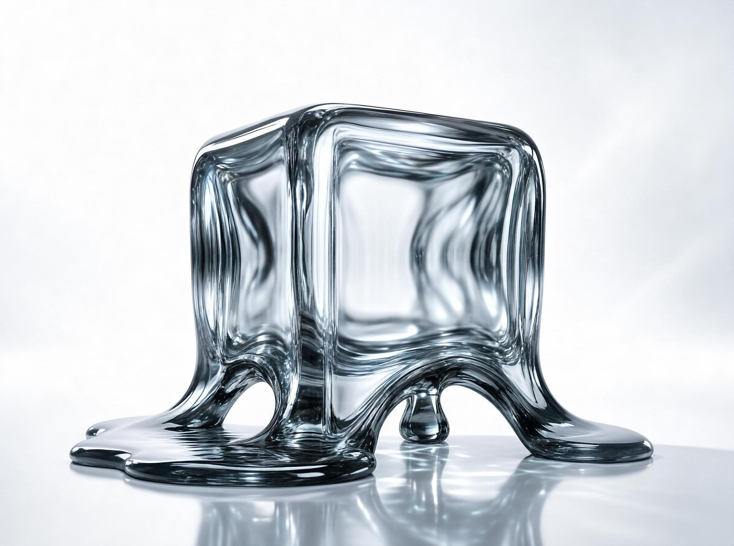 Melting Glass Cube Sculpture