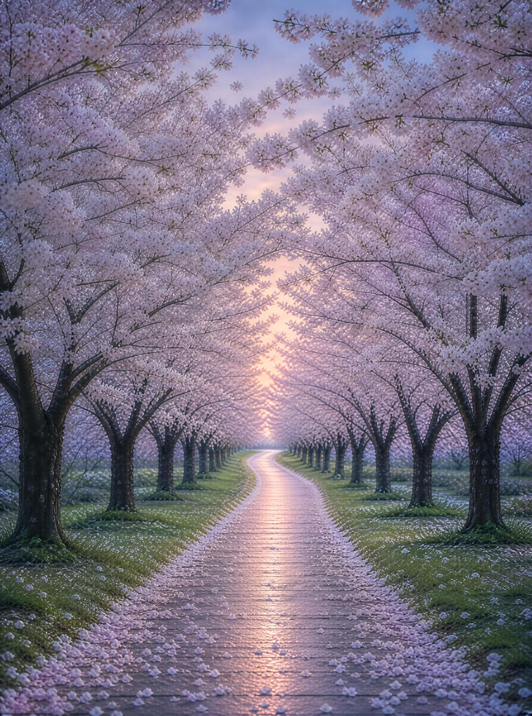 Cherry Blossom Path at Dusk