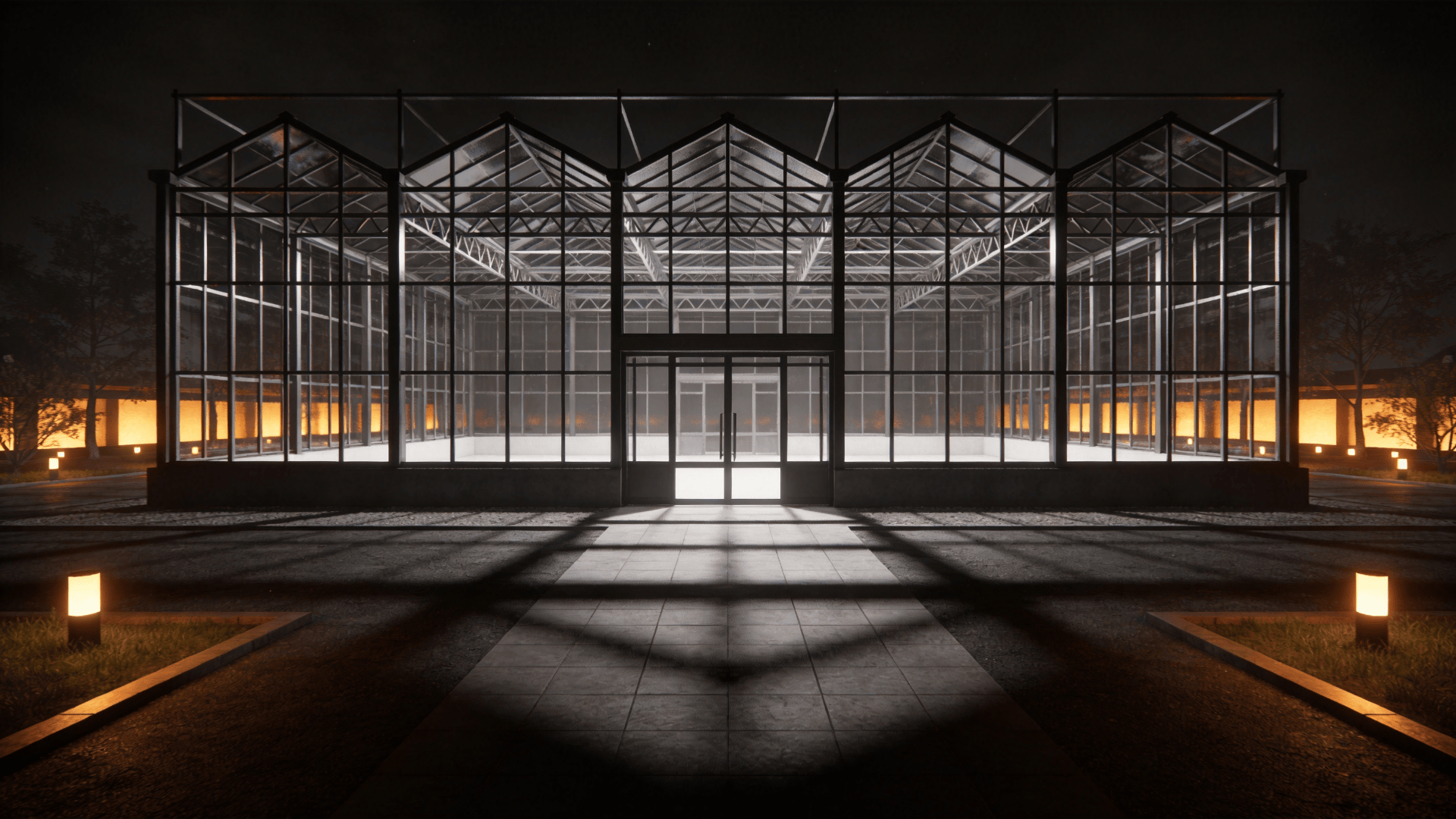 Greenhouse in Night With Warm Lights
