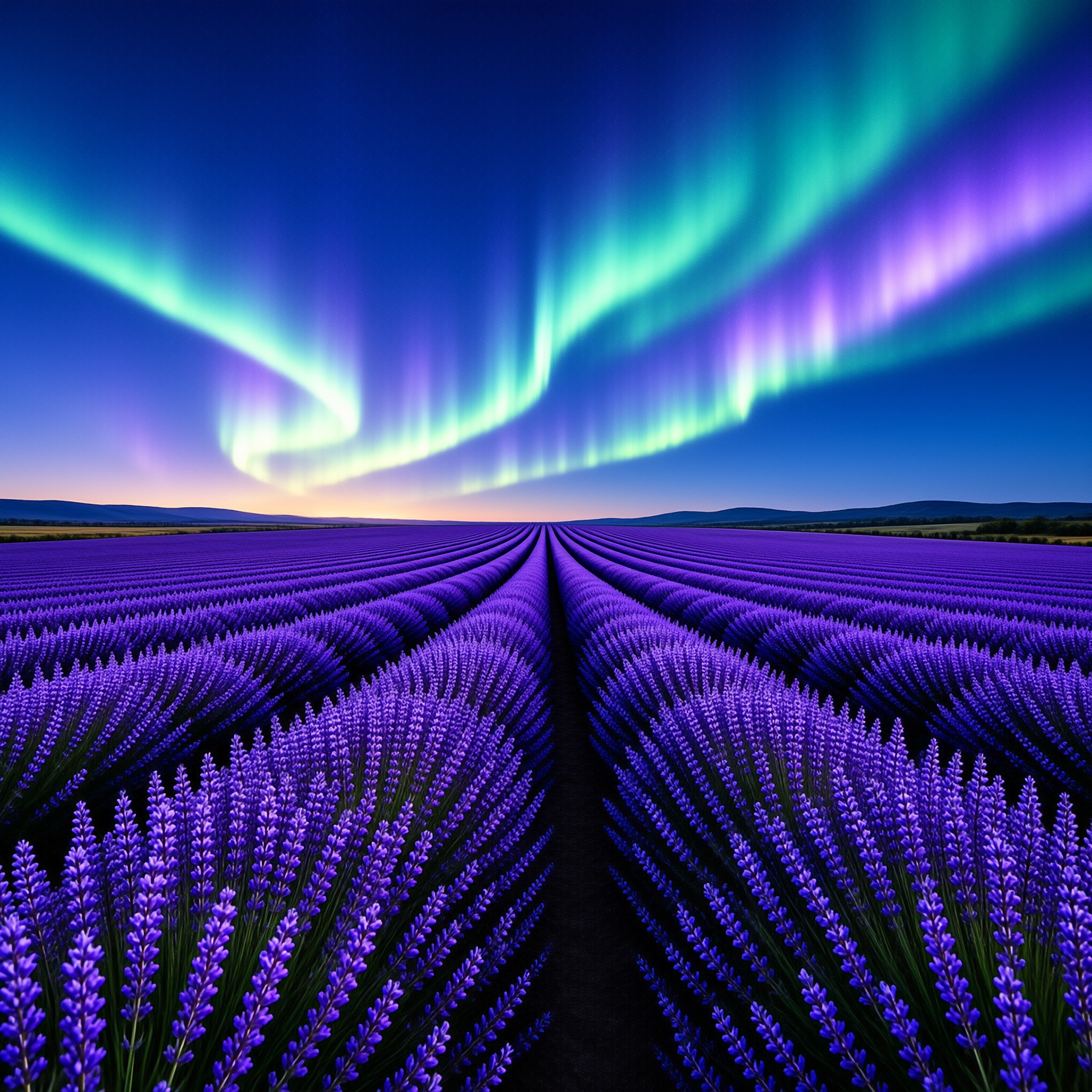 Aurora Over Lavender Field