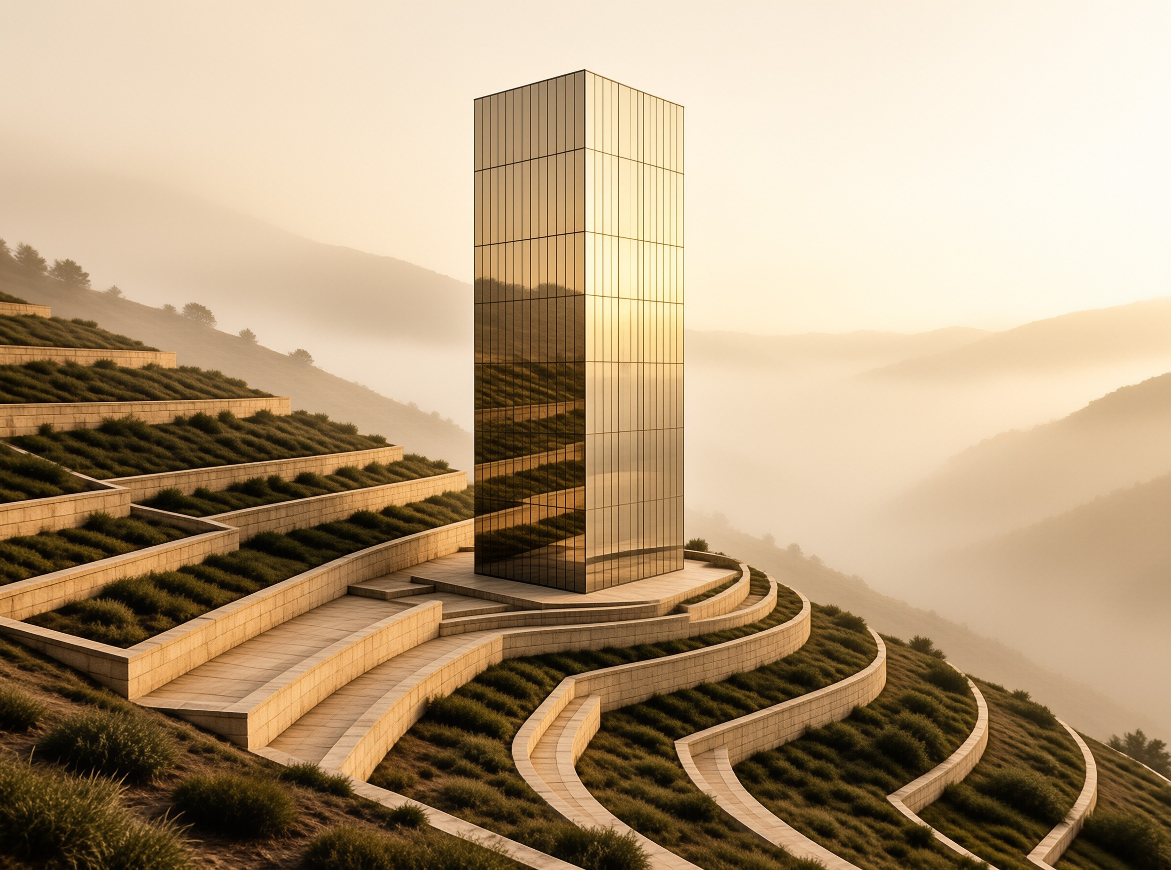 Glass Tower on Terraced Hill