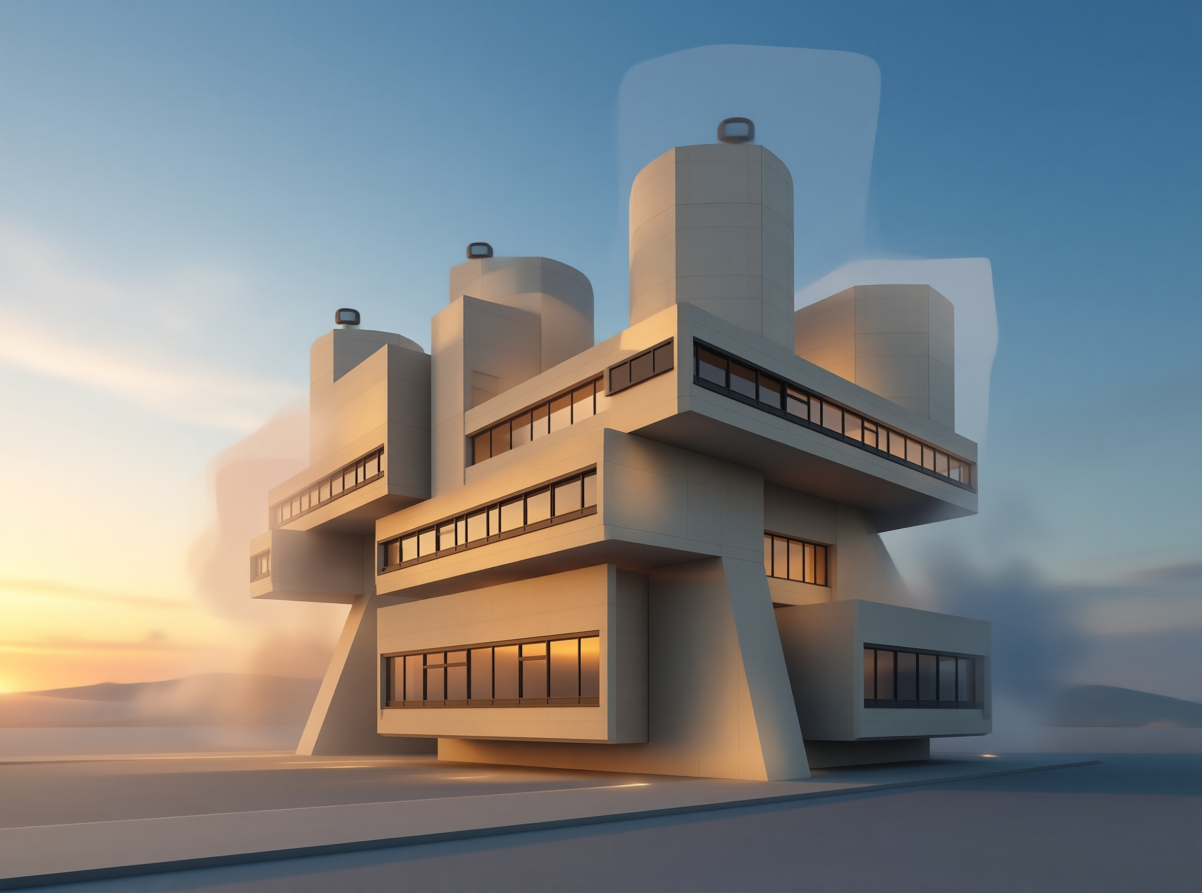 Modernist Building at Sunset
