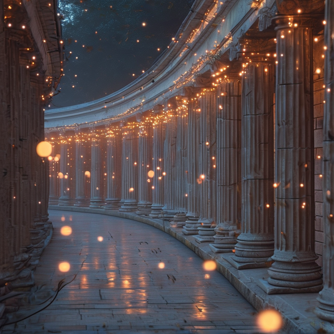 Glowing Colonnade at Night