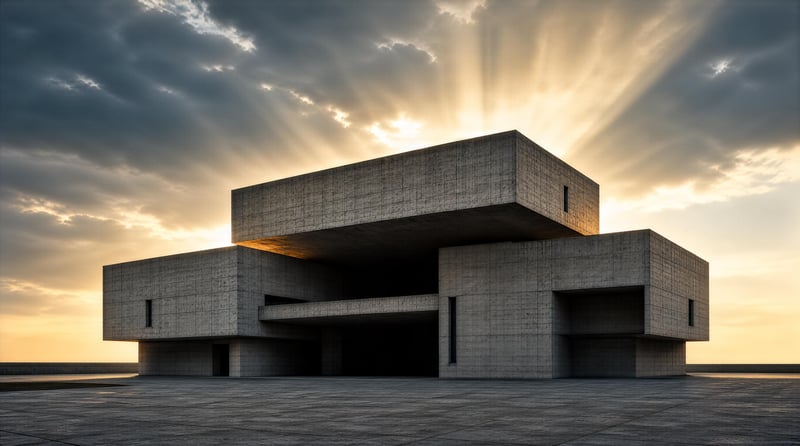 Brutalist Building at Sunset