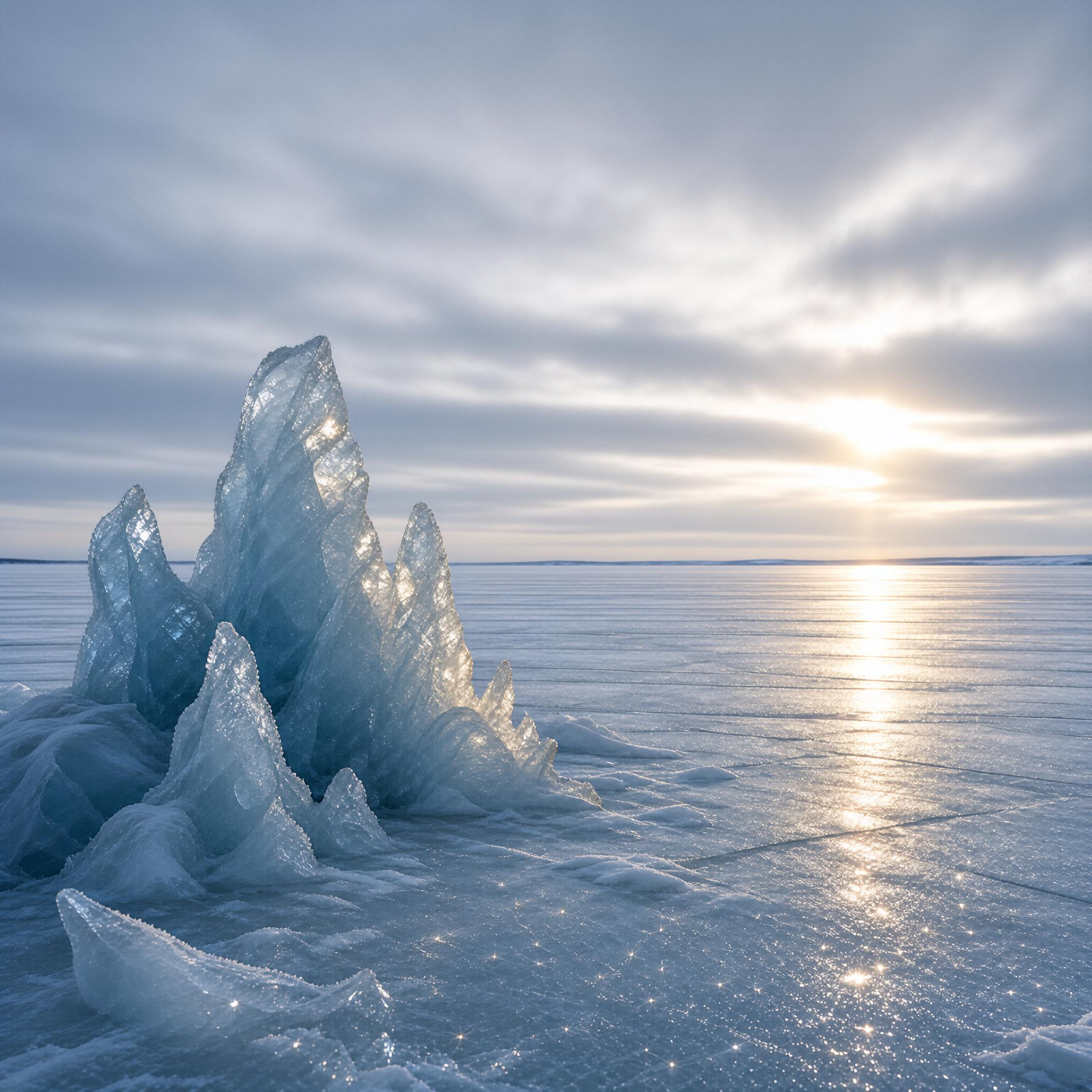 Ice Formations on Frozen Lake