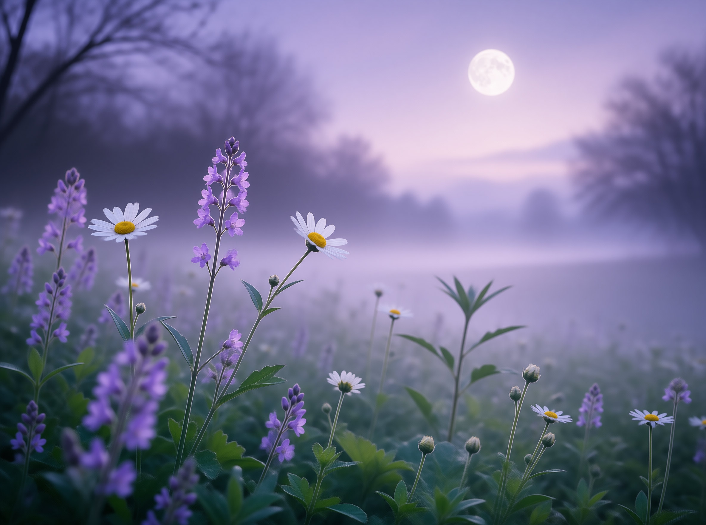 Moonlit Wildflower Landscape