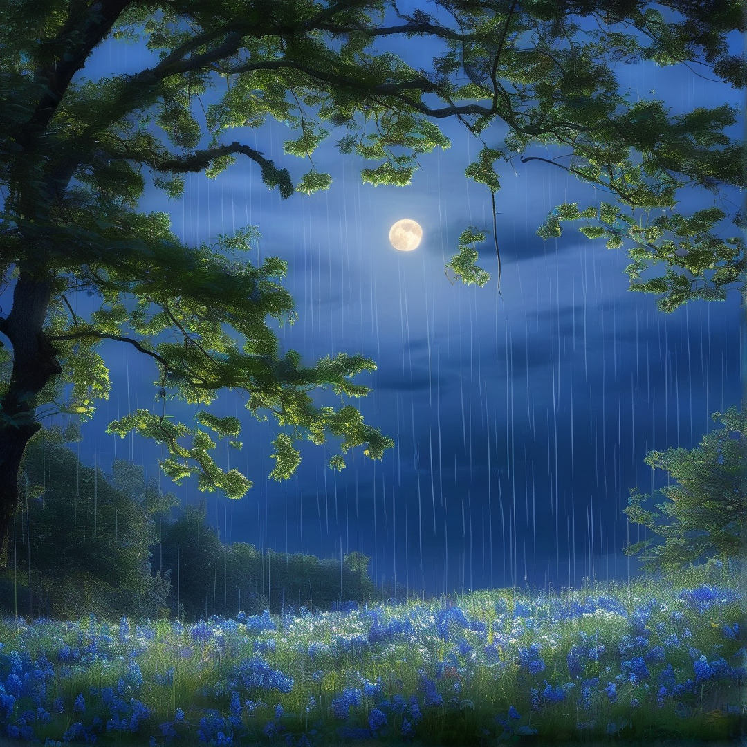 Moonlit Field in Rain