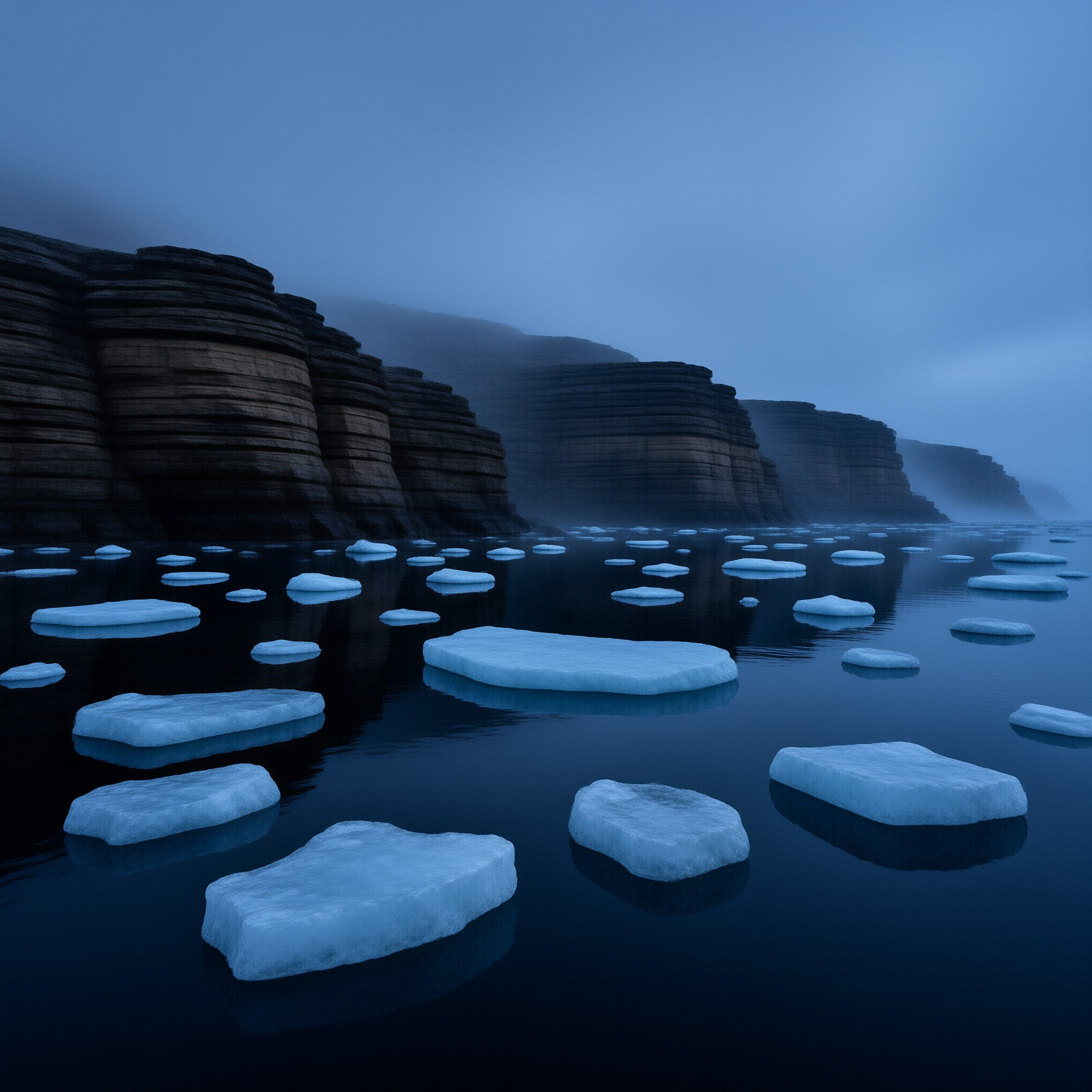 Layered Cliffs and Ice Floes