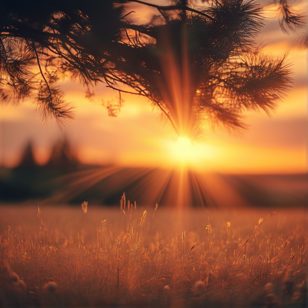 Golden Sunset Through Pines