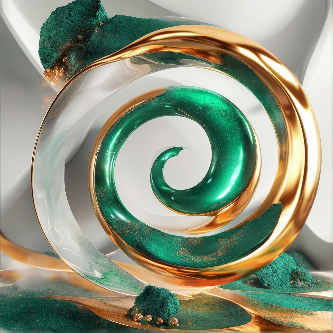 Green Gold Spiral Art