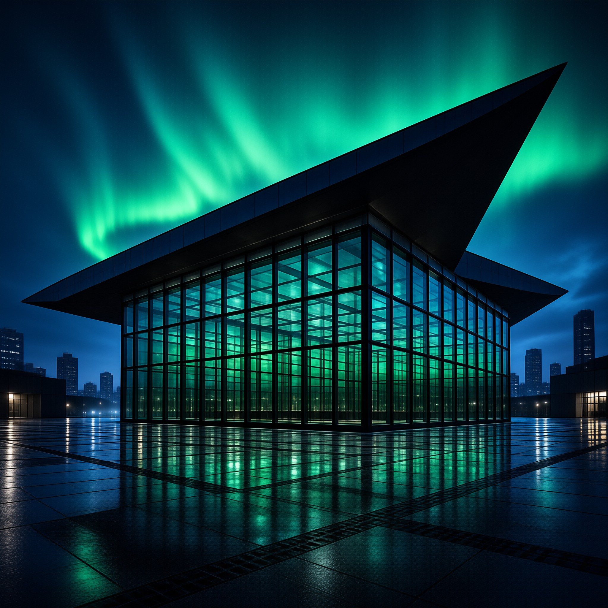 Modern Building Under Aurora