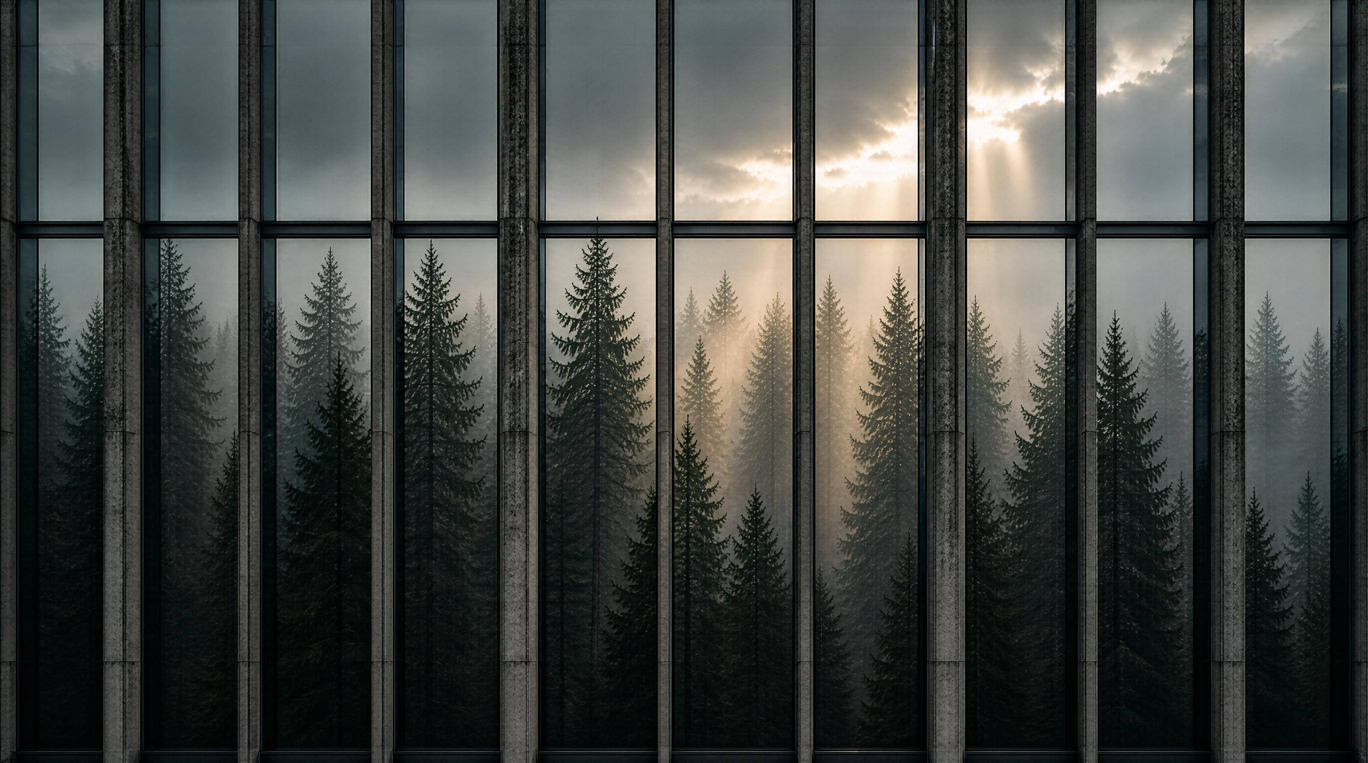 Forest View Through Building Windows