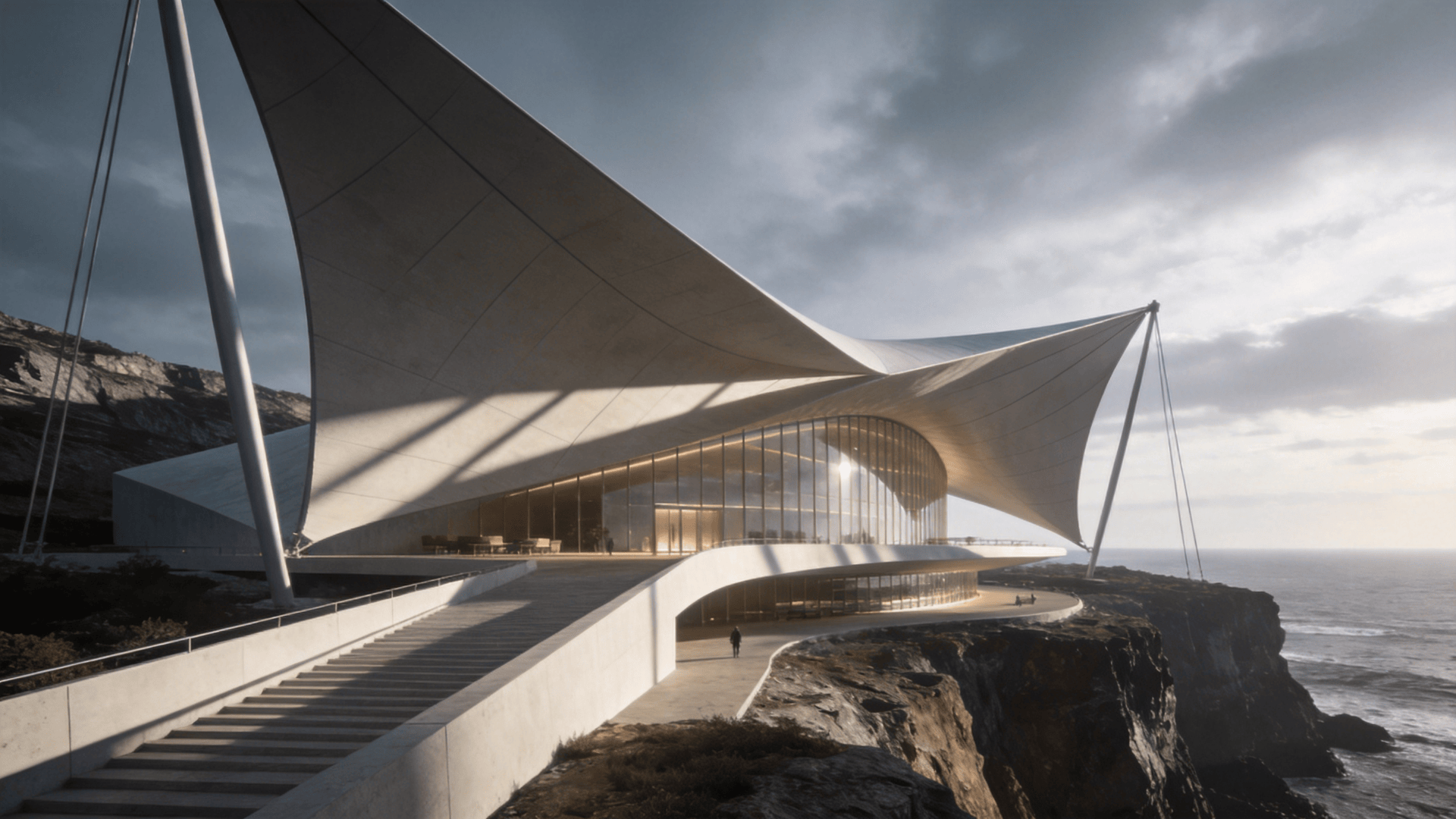 Cultural Center with Tensile Structure — Coastal Cliff