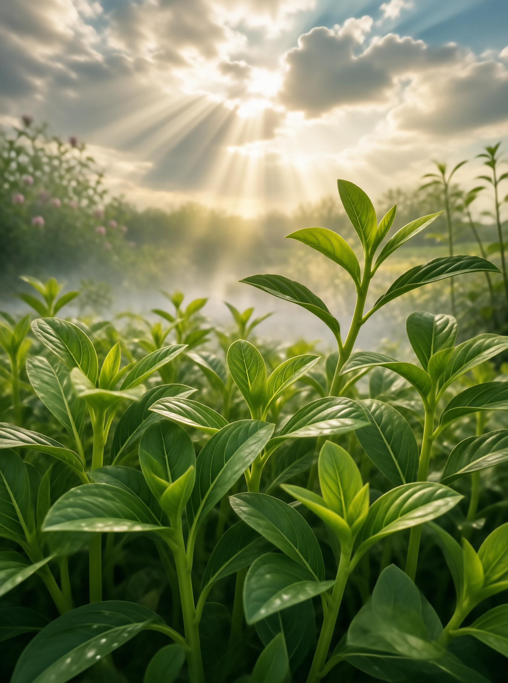Sunlit Greenery in Field