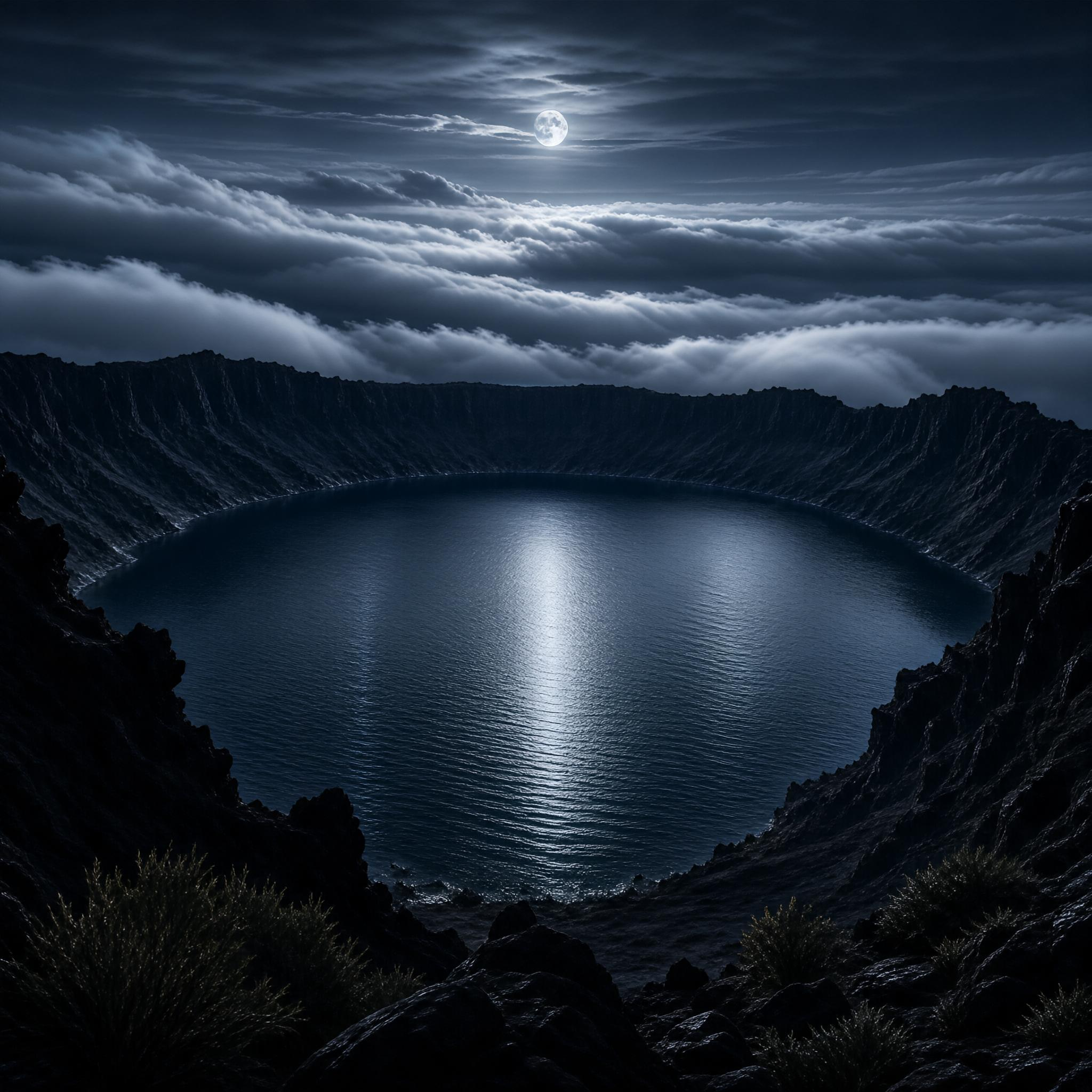 Moonlit Crater Lake