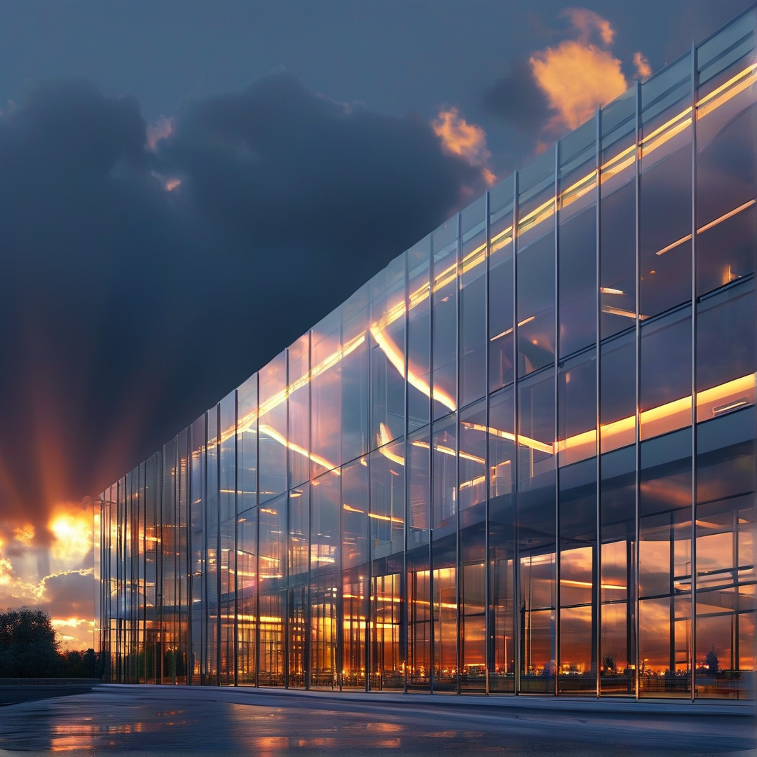 Glass Facade at Sunset