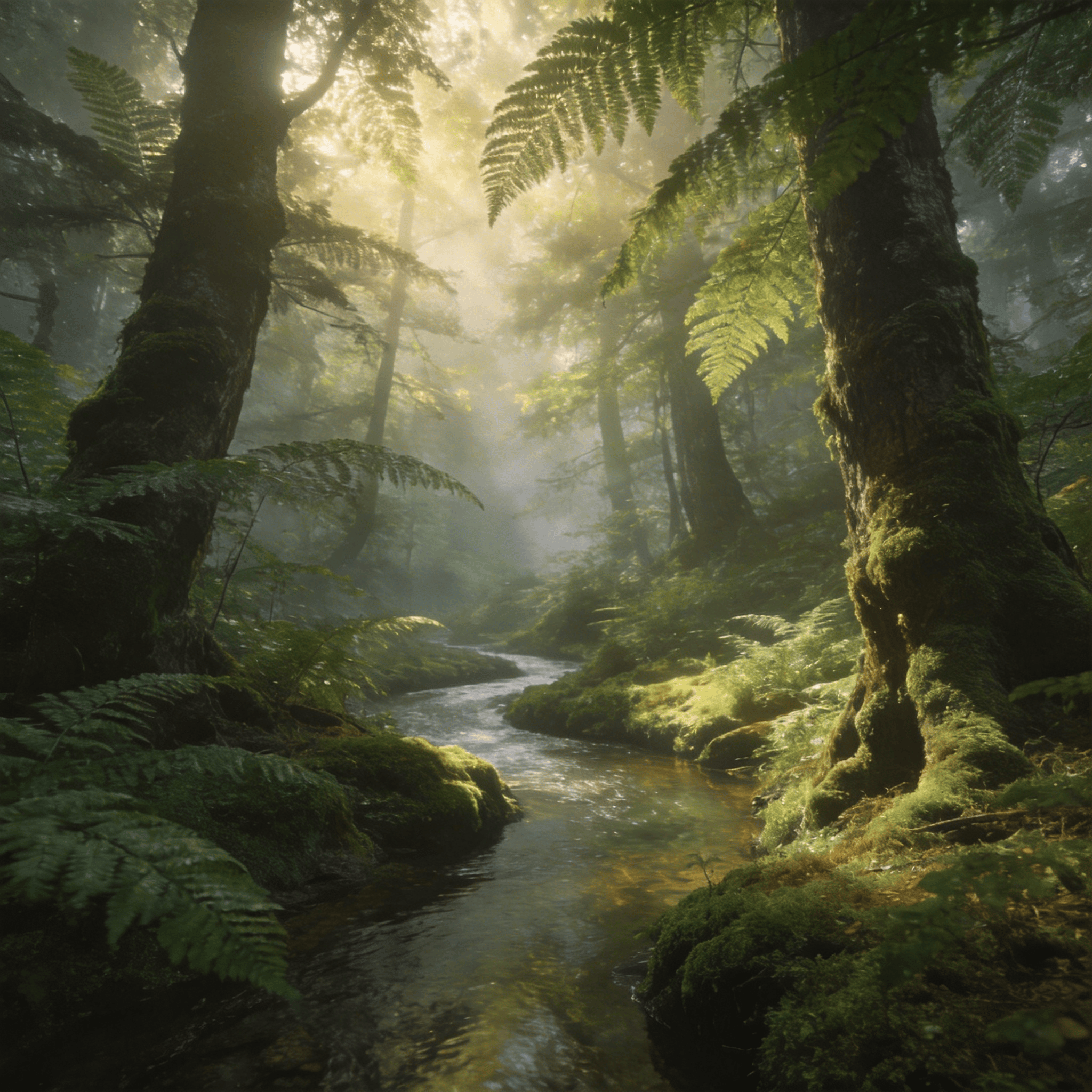 Soft Moss and Ferns in Morning Light