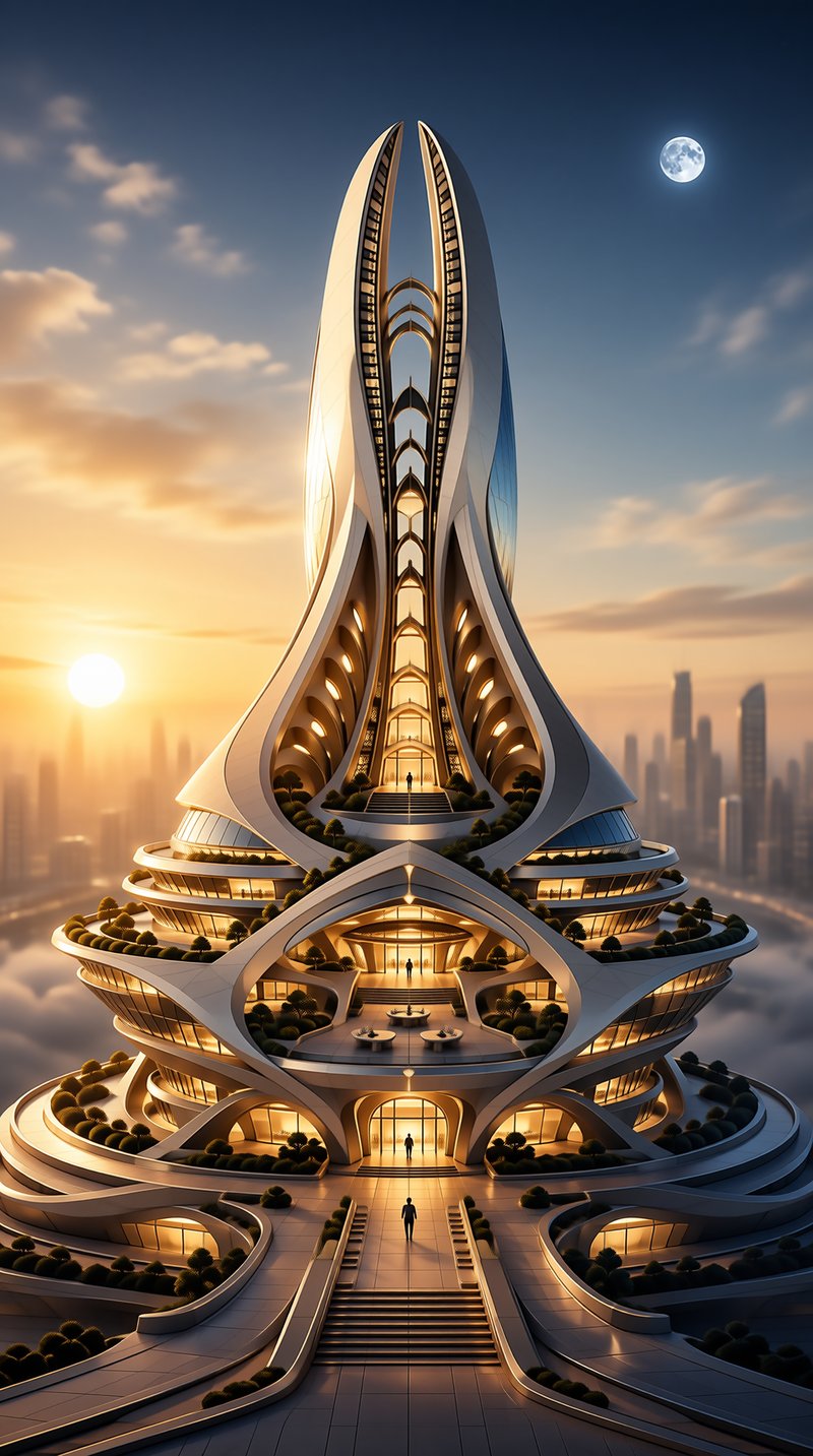 Futuristic Sunset Tower