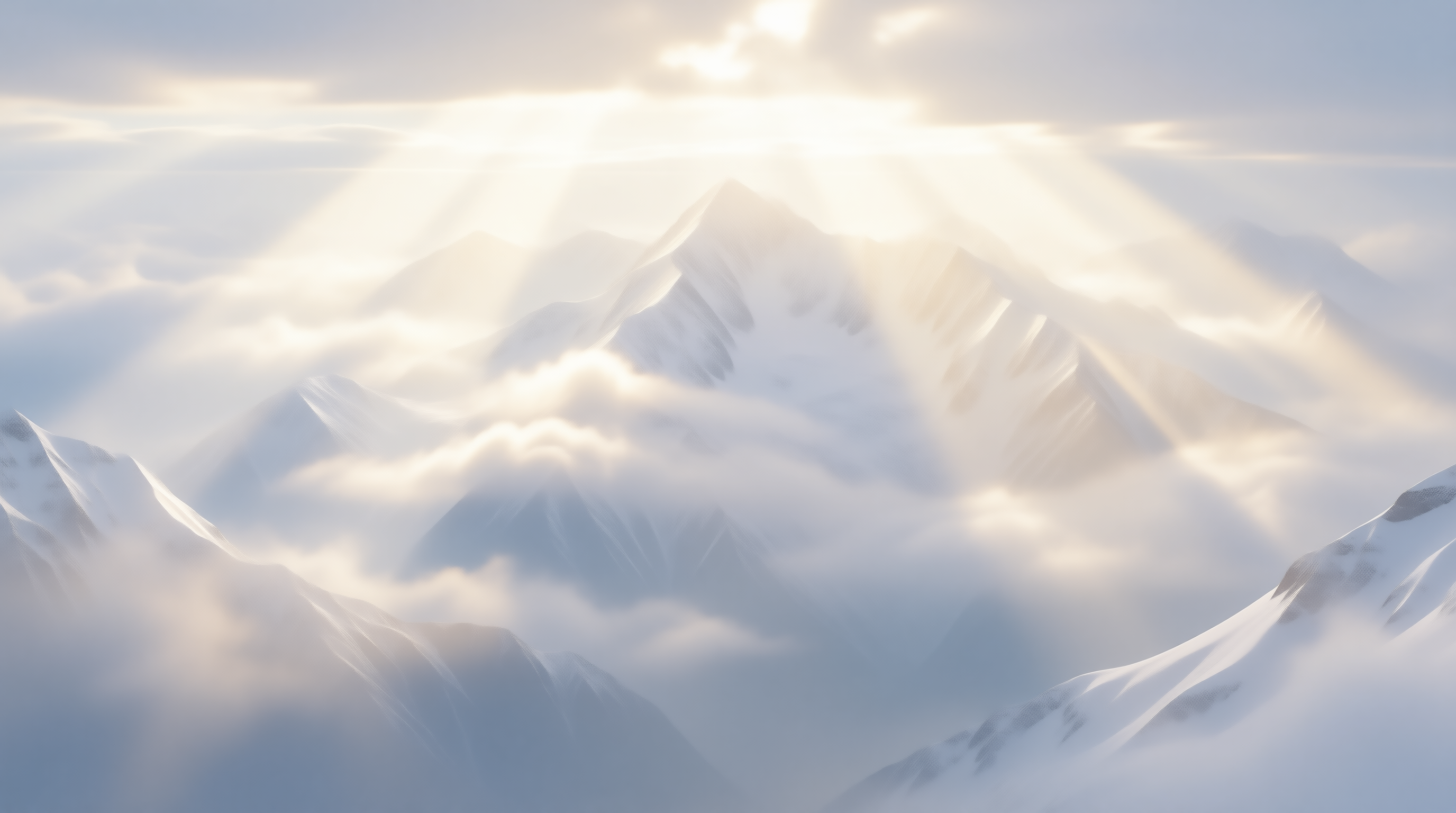 Sunlit Snowy Mountain Peaks