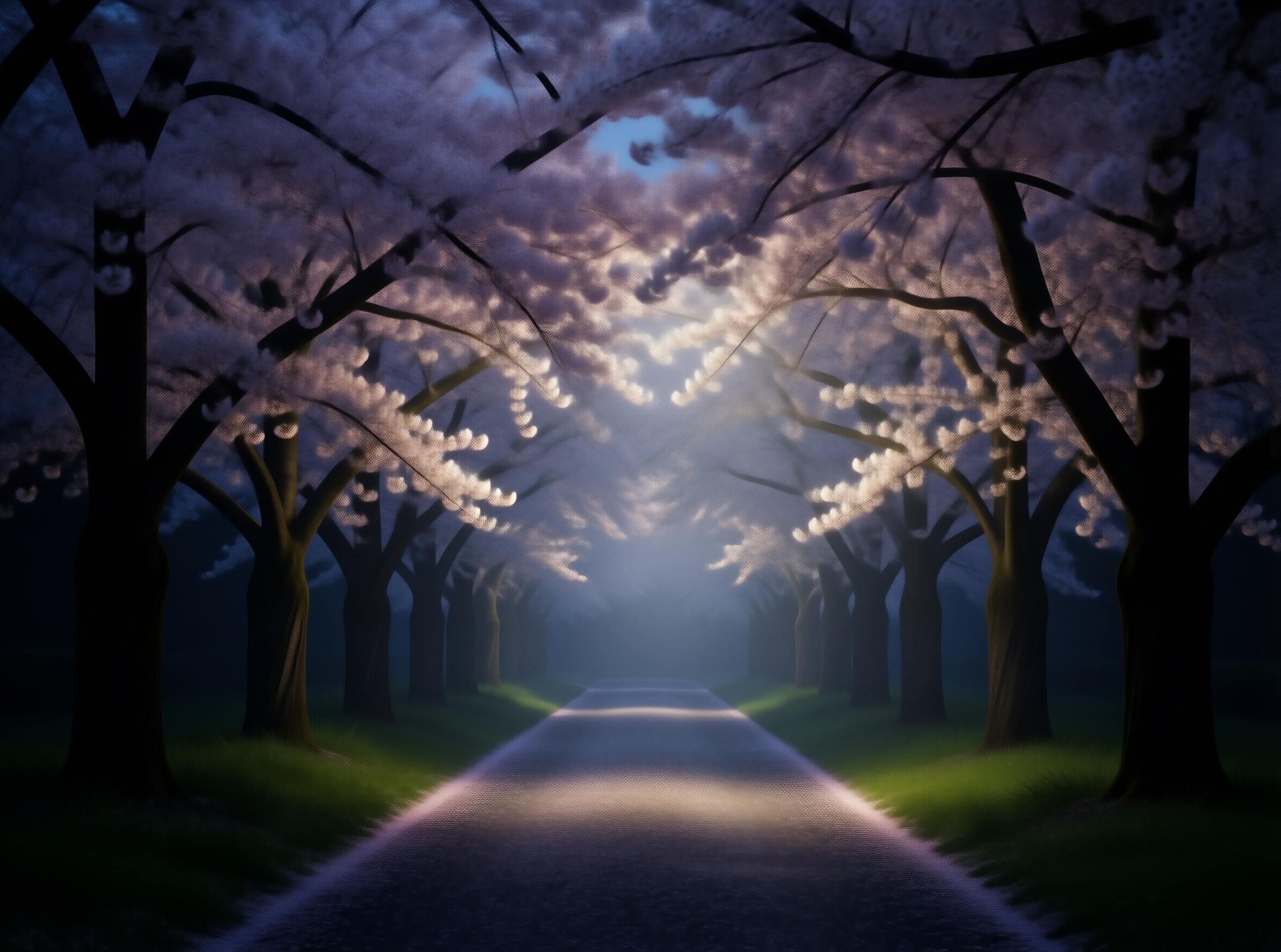 Cherry Blossom Lane at Night