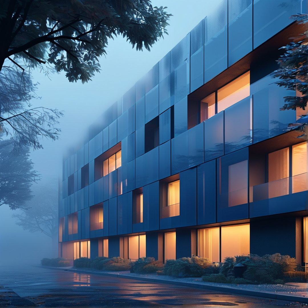Modern Building in the Mist