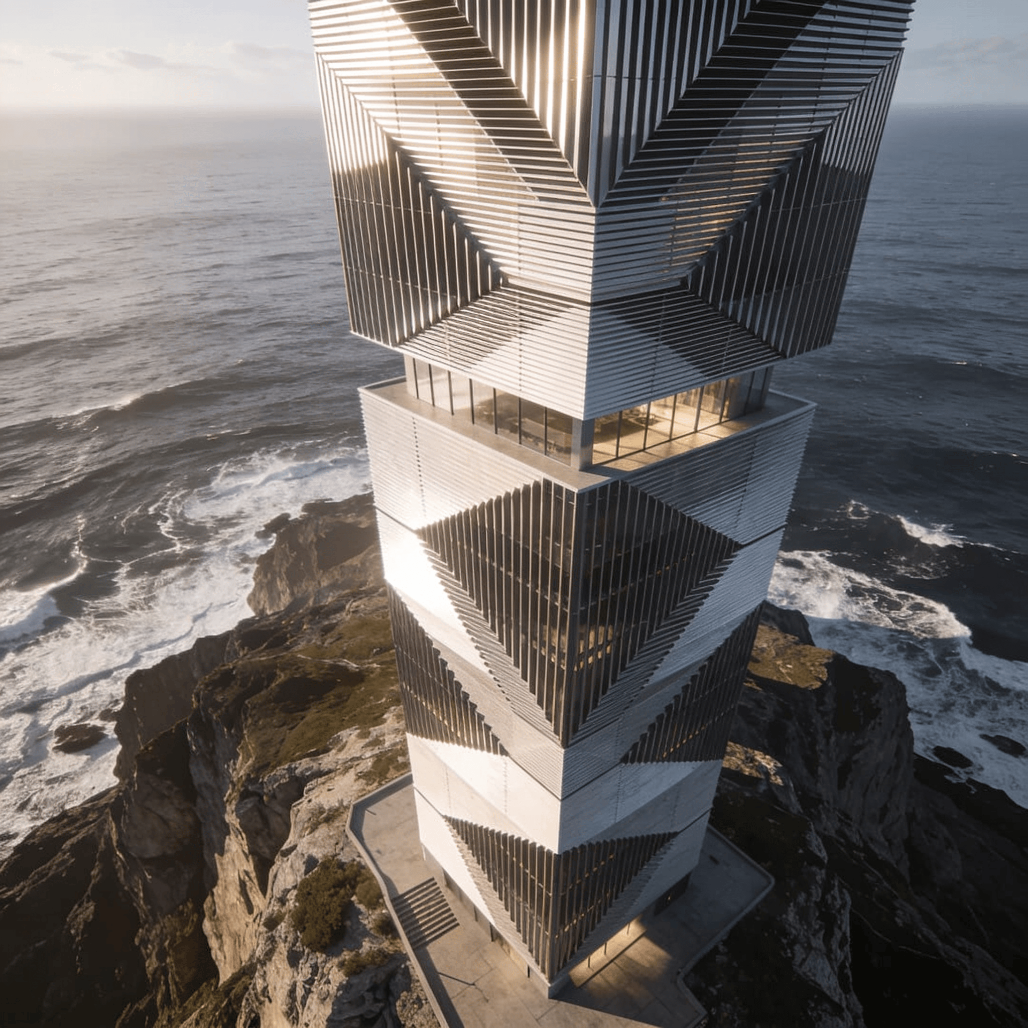 Tower with Parametric Facade — Coastal Cliff