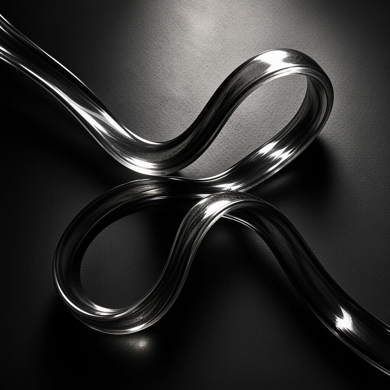 A sinuous clear rod loops twice across a grainy charcoal ground catching bright specular highlights