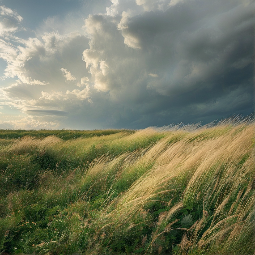 Windy Field and Stormy Sky