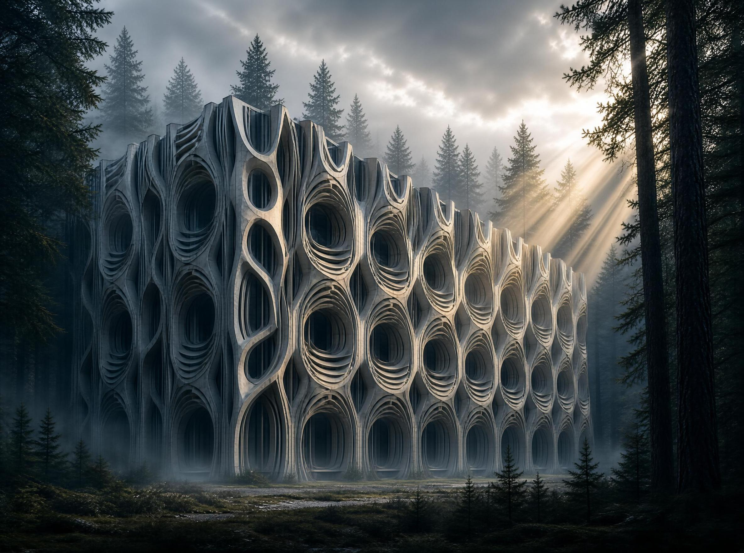 Futuristic Monolith in Forest