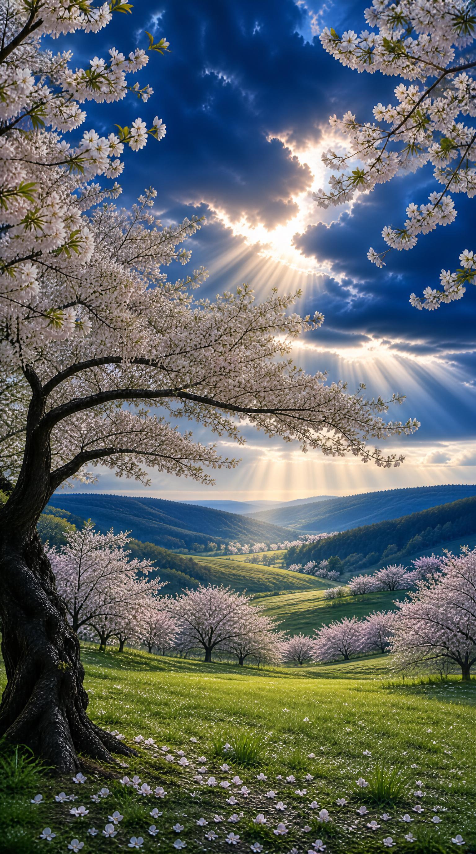 Spring Landscape with Cherry Blossoms