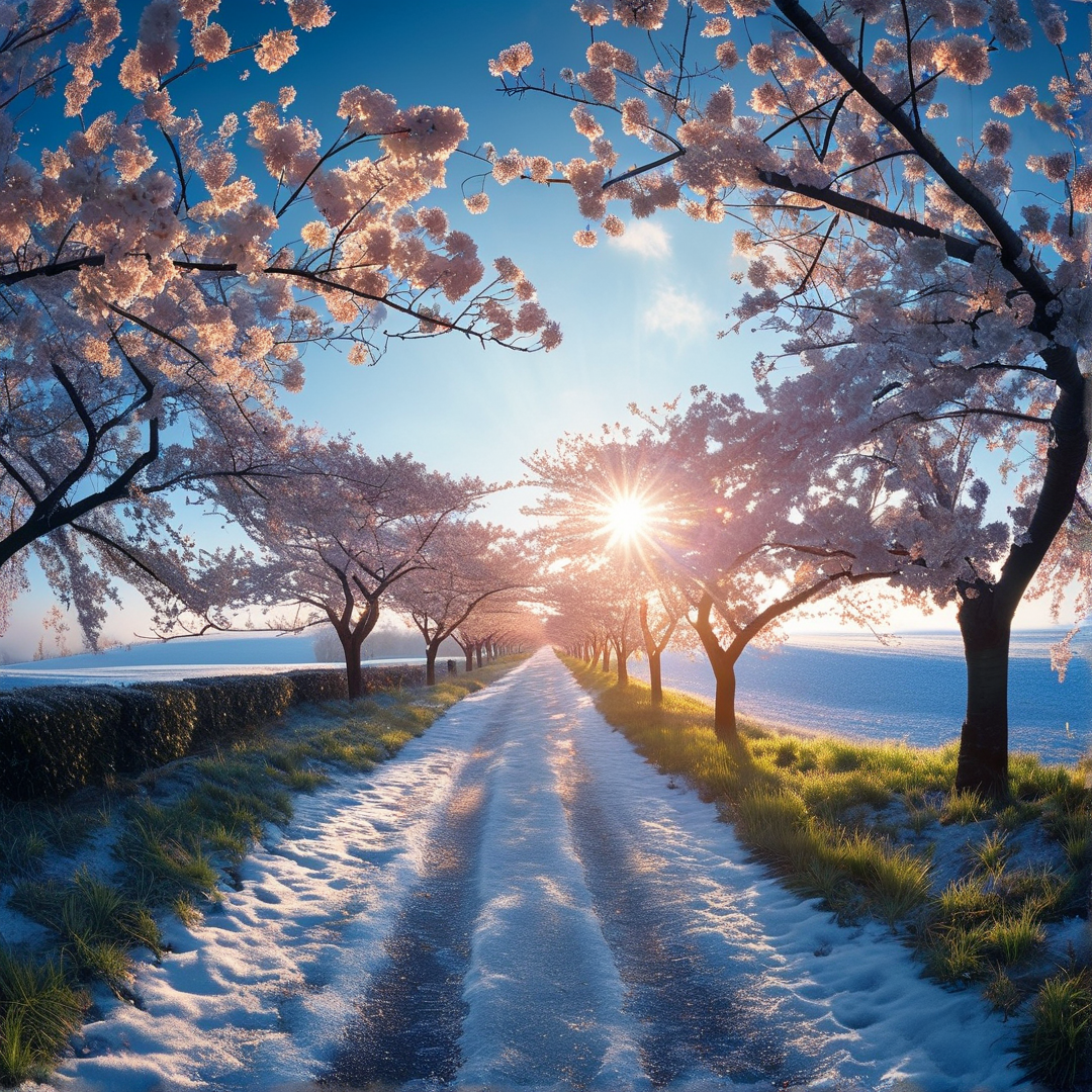 Cherry Blossoms in Snow