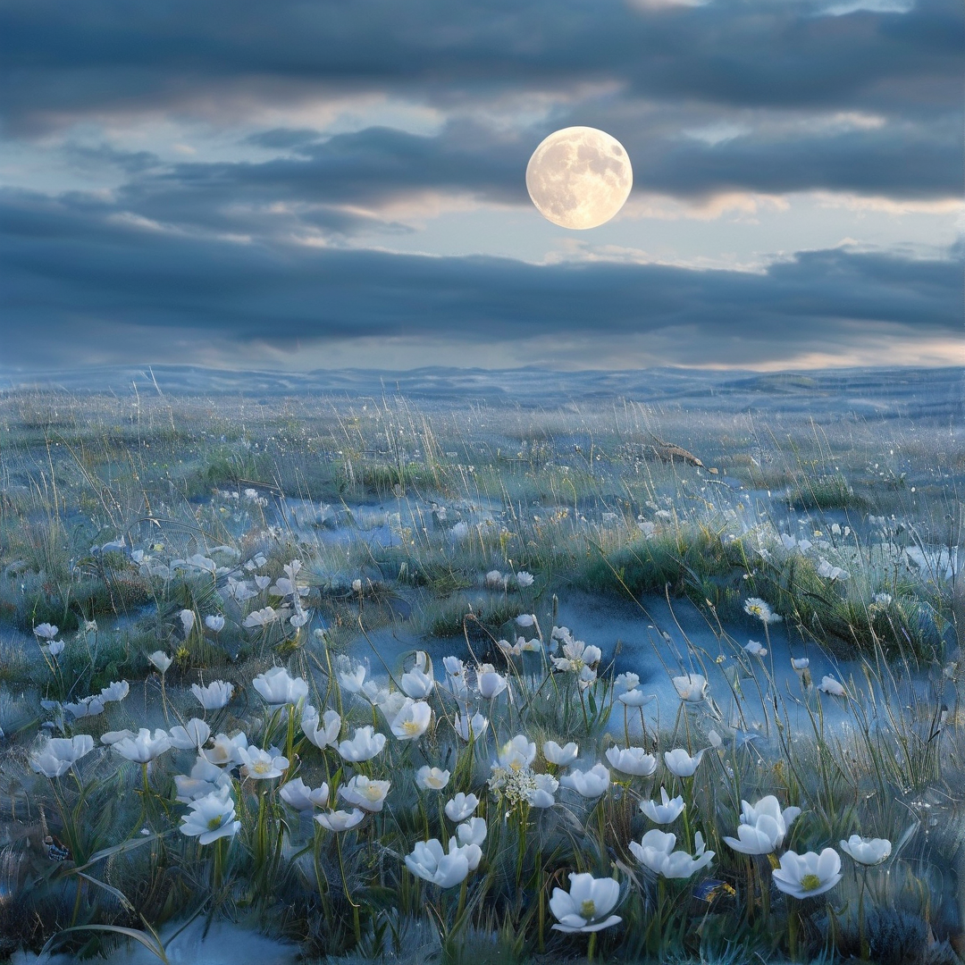 Moonlit Field of White Flowers