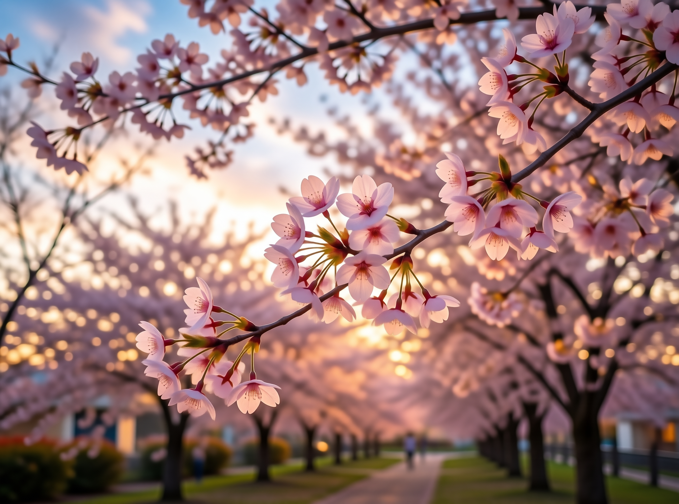 Cherry Blossoms in Golden Light