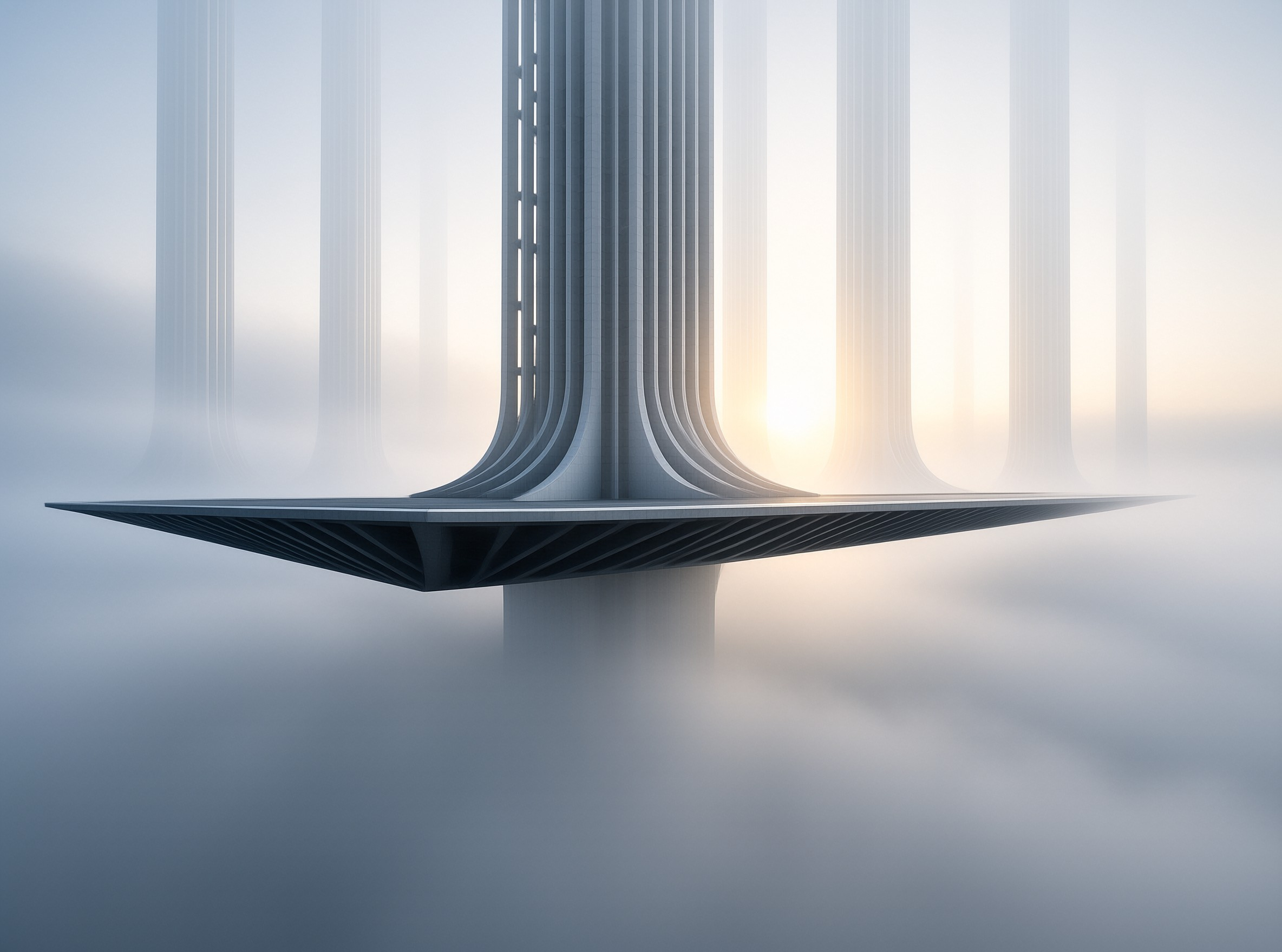 Futuristic Tower in Fog