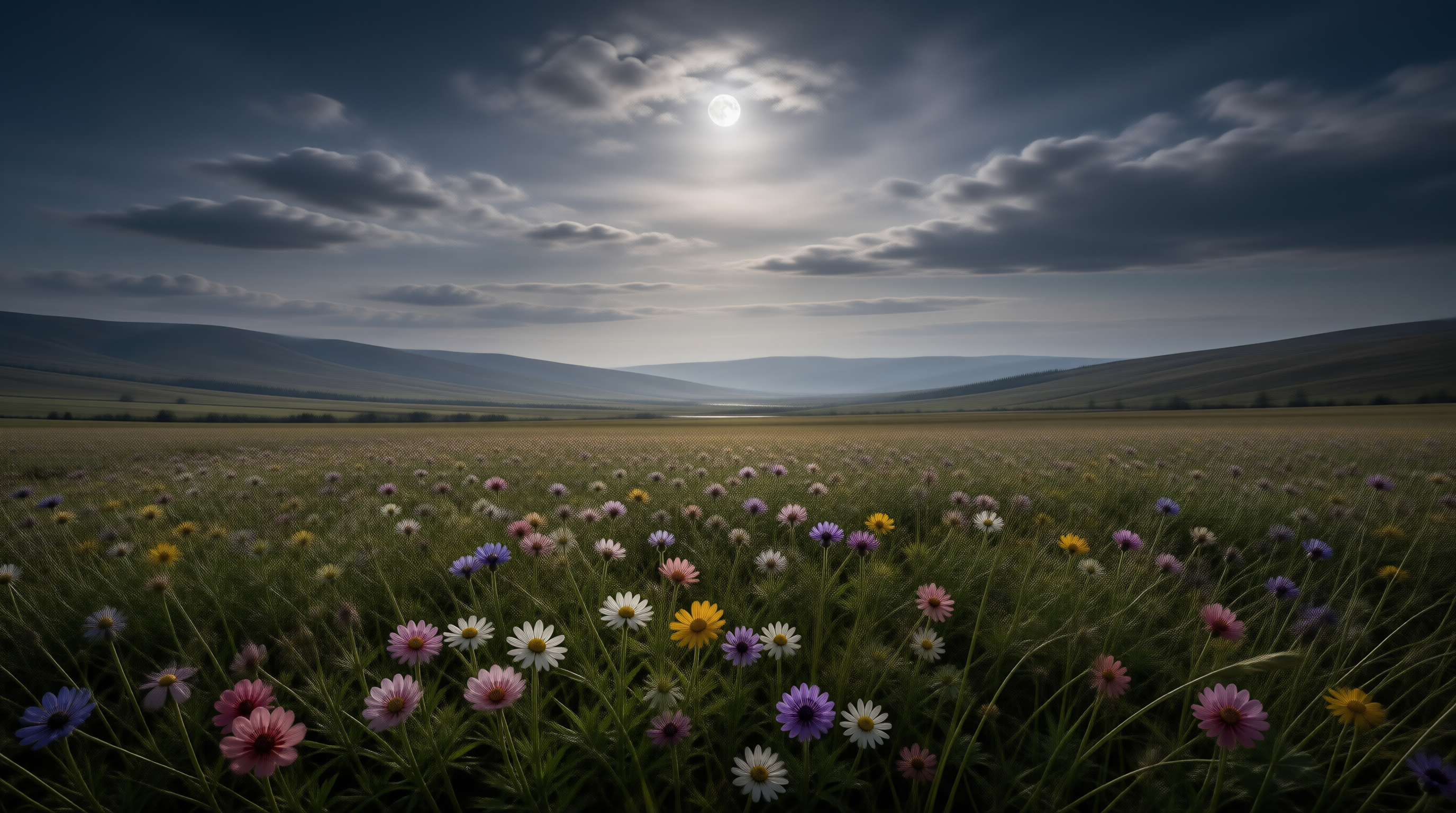 Moonlit Wildflower Field