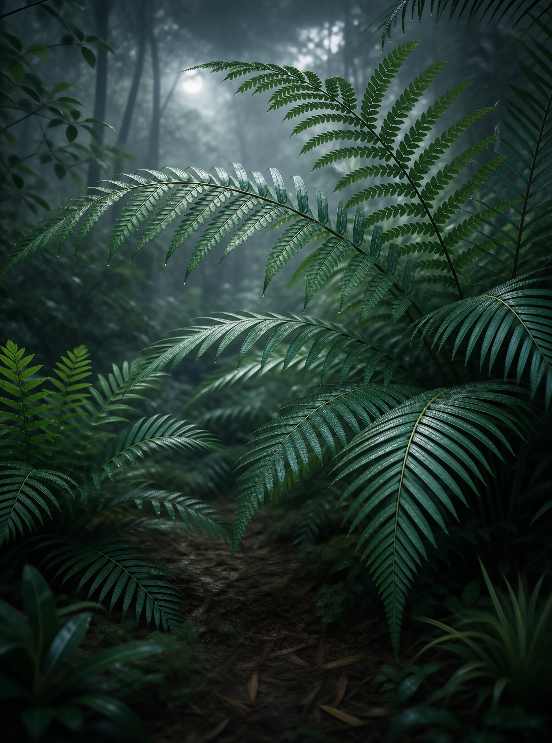 Misty Forest Fern Scene