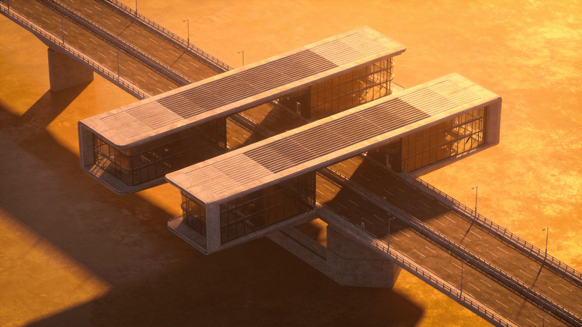Bridge with Floating Cantilever — Golden Sunset