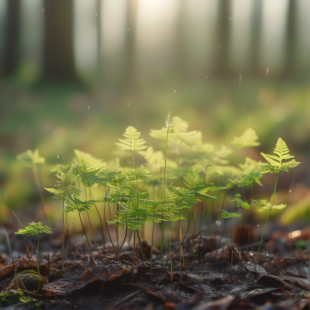 Sunlit Forest Ferns