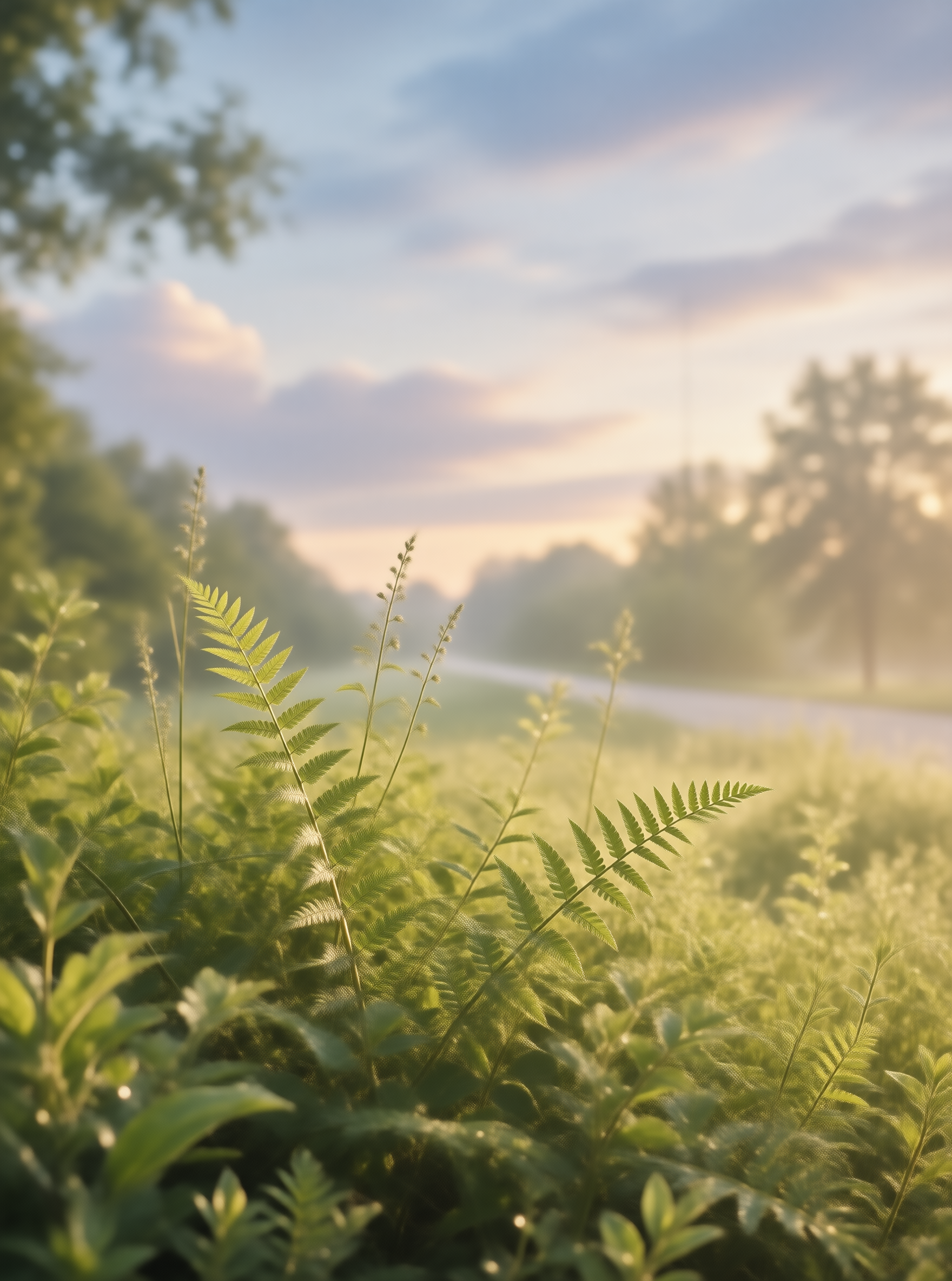 Sunlit Ferns at Dawn