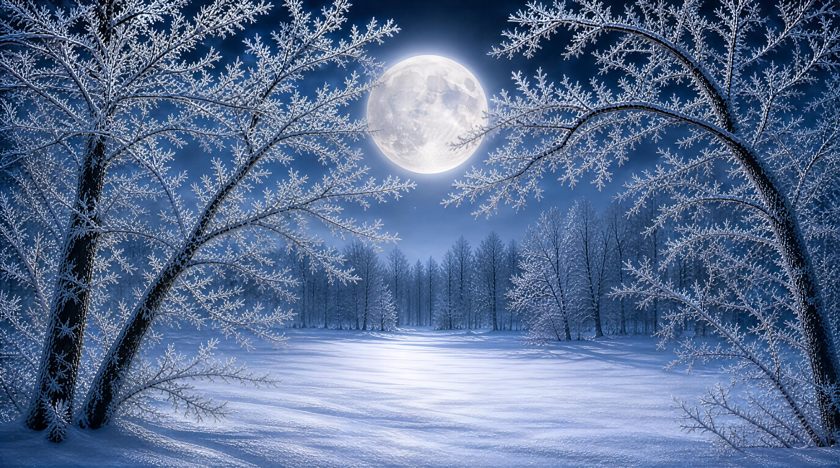 Snowy Night with Full Moon