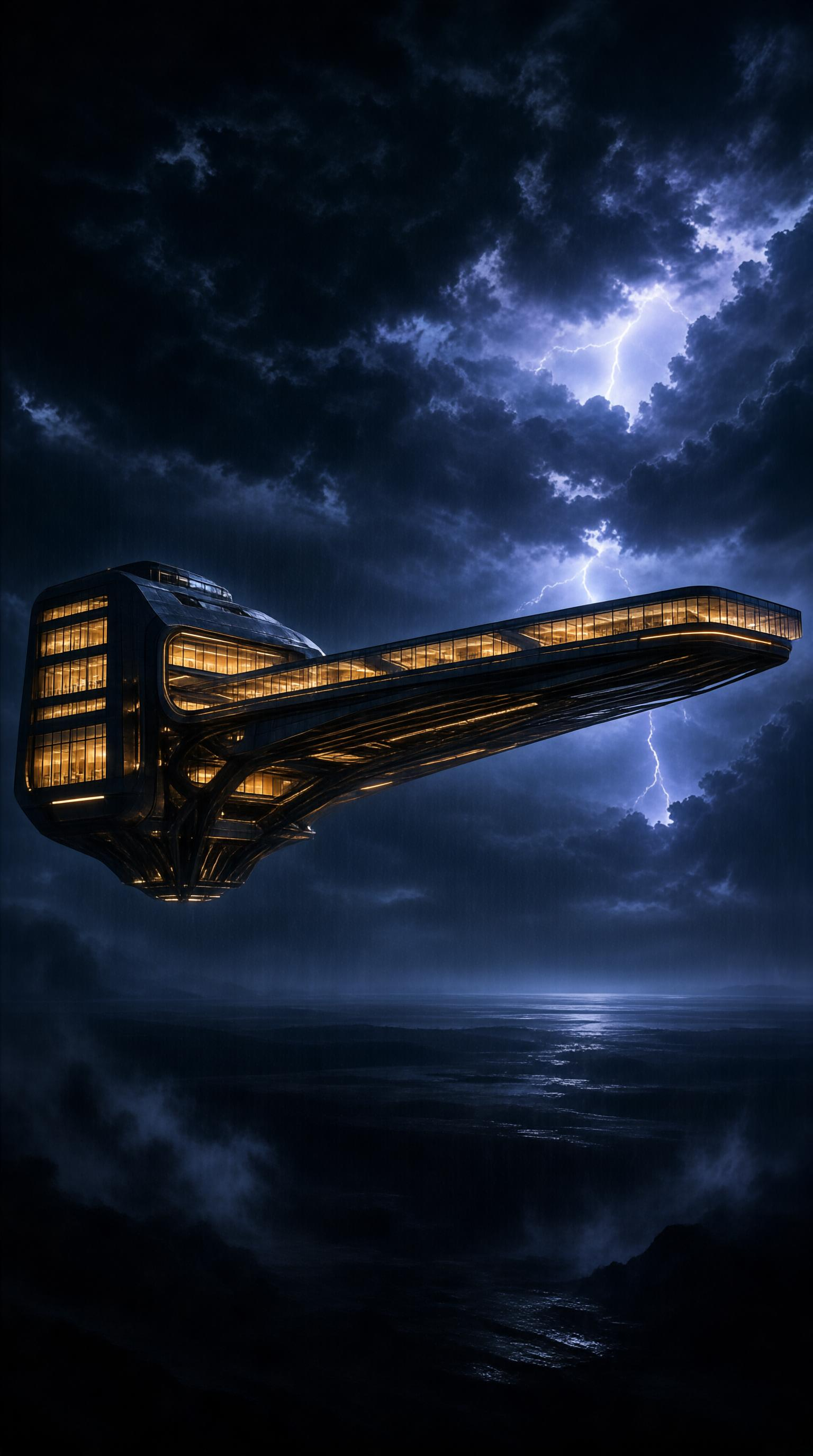 Futuristic Floating Structure in Storm